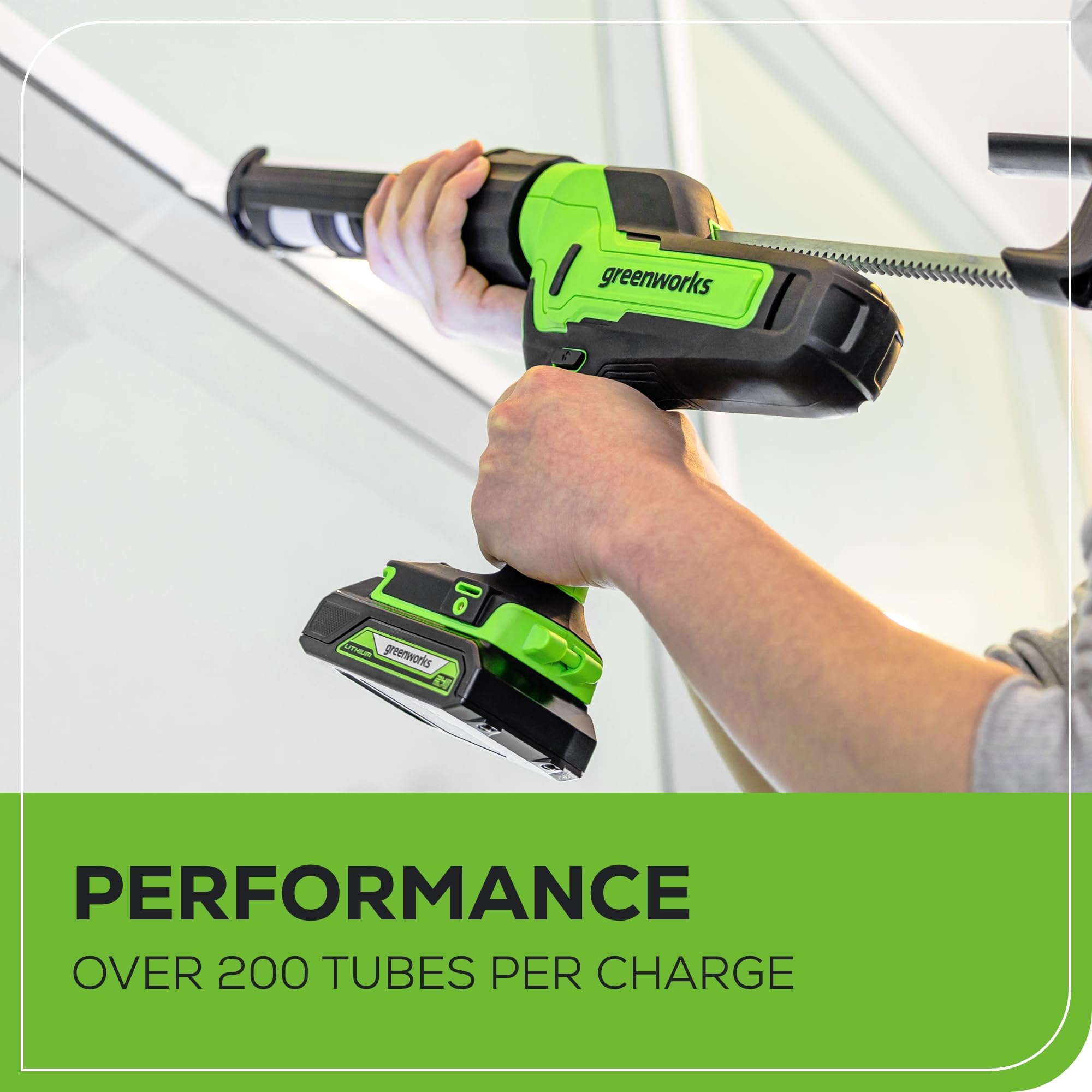 Greenworks 24V Cordless 10 oz. Caulk & Adhesive Gun - 6-Speed Adjustable with Anti-Drip Technology, Includes 2Ah USB Battery & 2A Fast Charger - Perfect for Home Repairs, DIY Projects, and Professional Construction Work