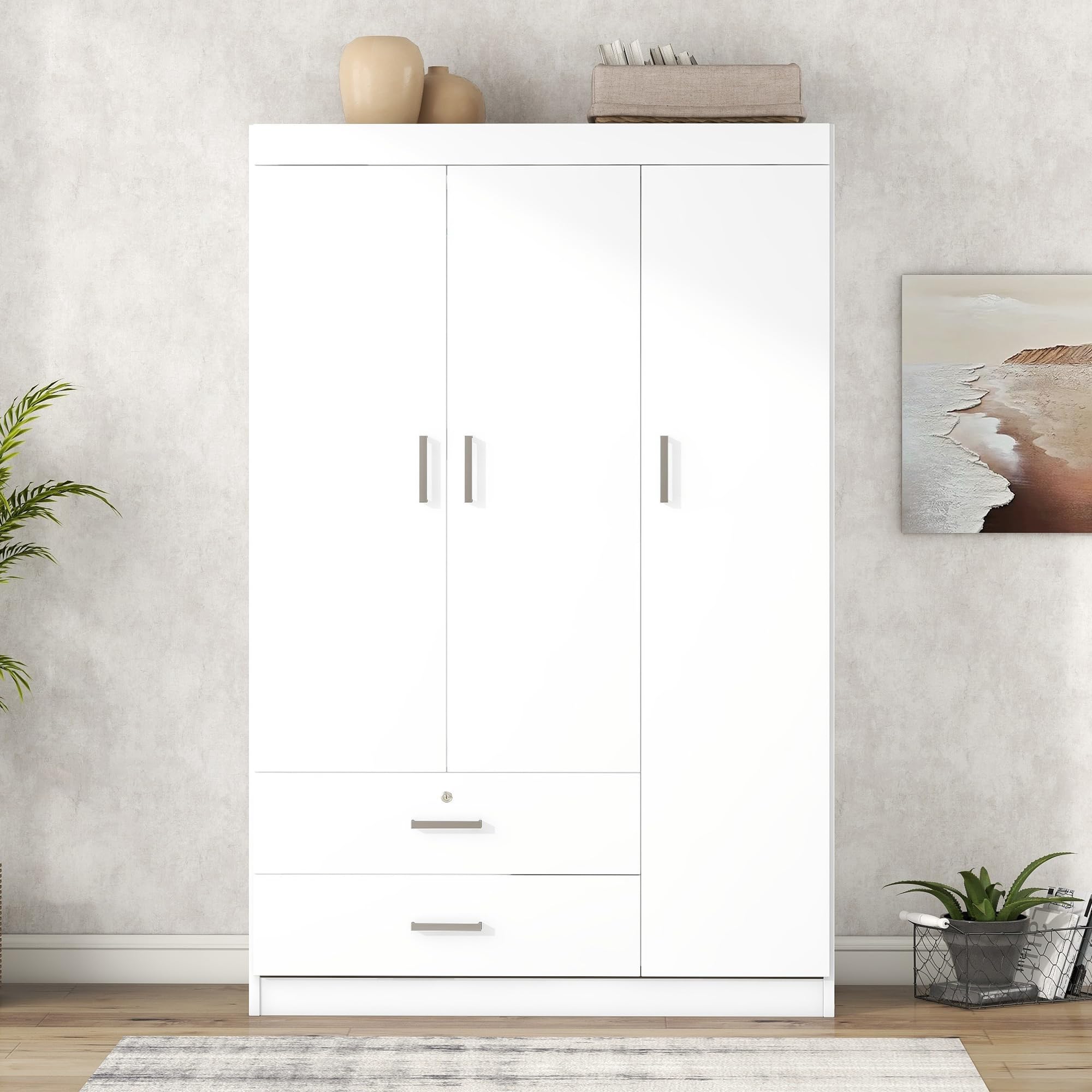 Merax 3-Door Wardrobe Cabinet with Storage Drawers, Shelves & Hanging Rail - Closet Organizer for Bedroom, Clothes Storage & Home Organization | Perfect for Small Spaces, Apartments & Dorm Rooms