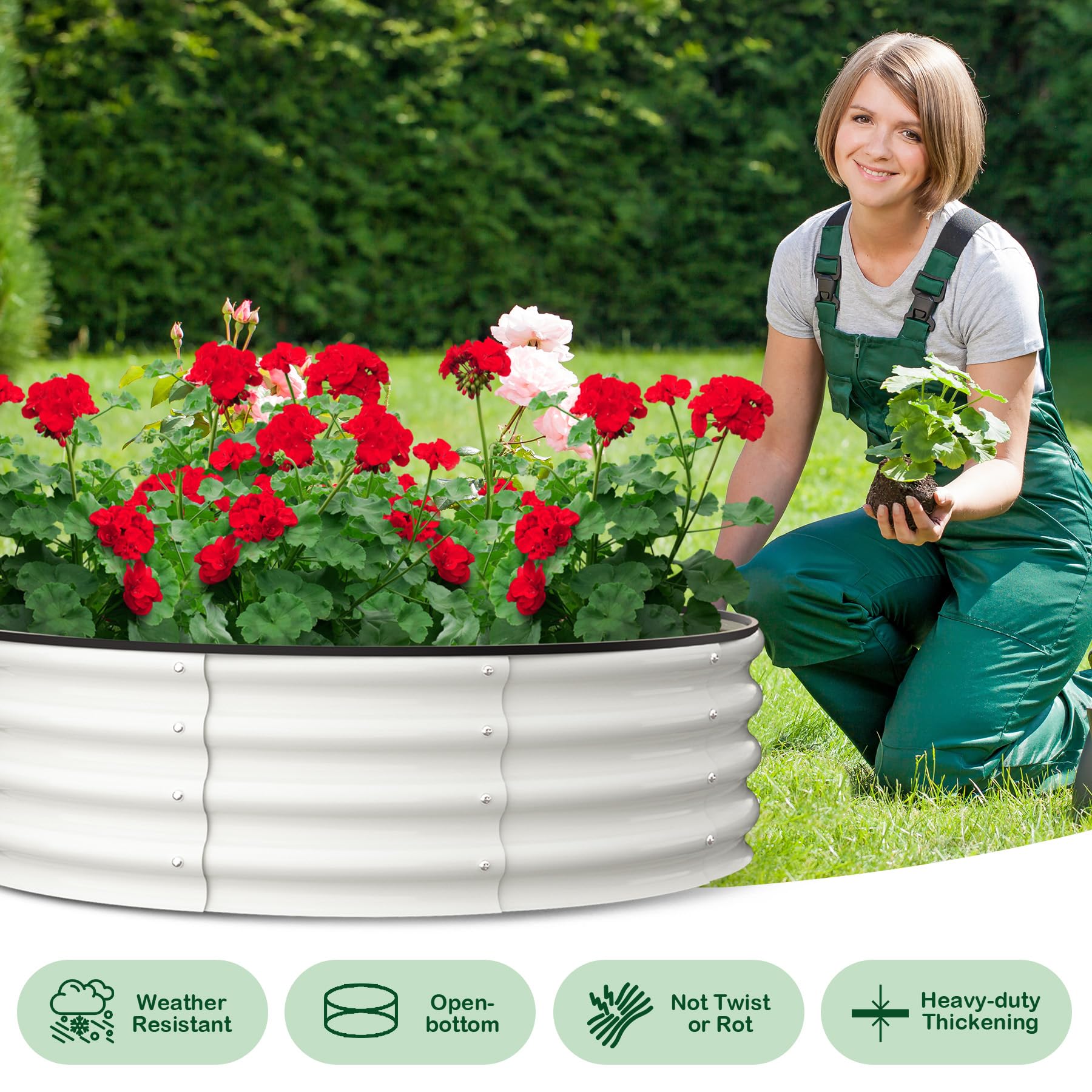 2 Pack 4'x4'x1' Galvanized Steel Round Raised Garden Beds - Heavy Duty Open Bottom Planter for Outdoor Vegetables, Flowers, Herbs - Perfect for Backyard Gardening, Patio Decor & Urban Farming (White)