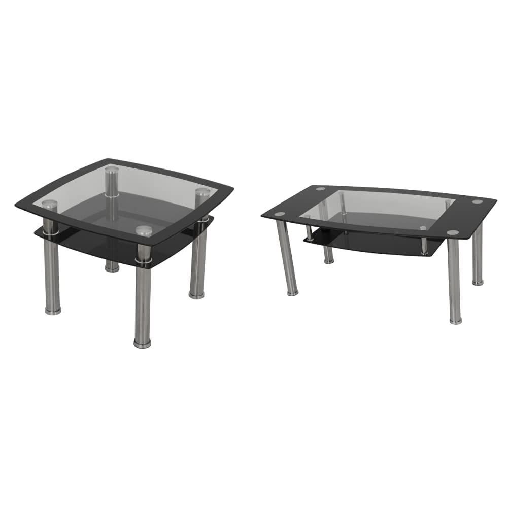 AVF T22-A Black Glass & Chrome Side Table, Lamp Table, End Table with Silver Accents - Perfect for Living Room, Bedroom, or Office Decor