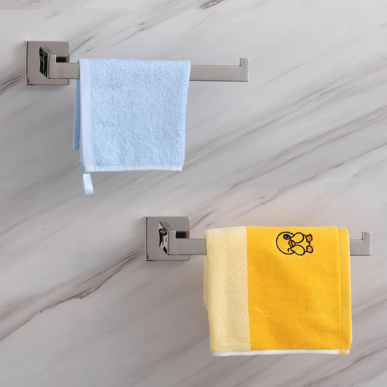 Chrome Silver 10-Inch Right Side Square Hand Towel Holder - Wall Mount Stainless Steel Towel Bar & Ring for Bathroom, Kitchen & Lavatory - Polished Towel Racks Hanger (A8806CP) - Perfect for Small Spaces & Modern Home Decor