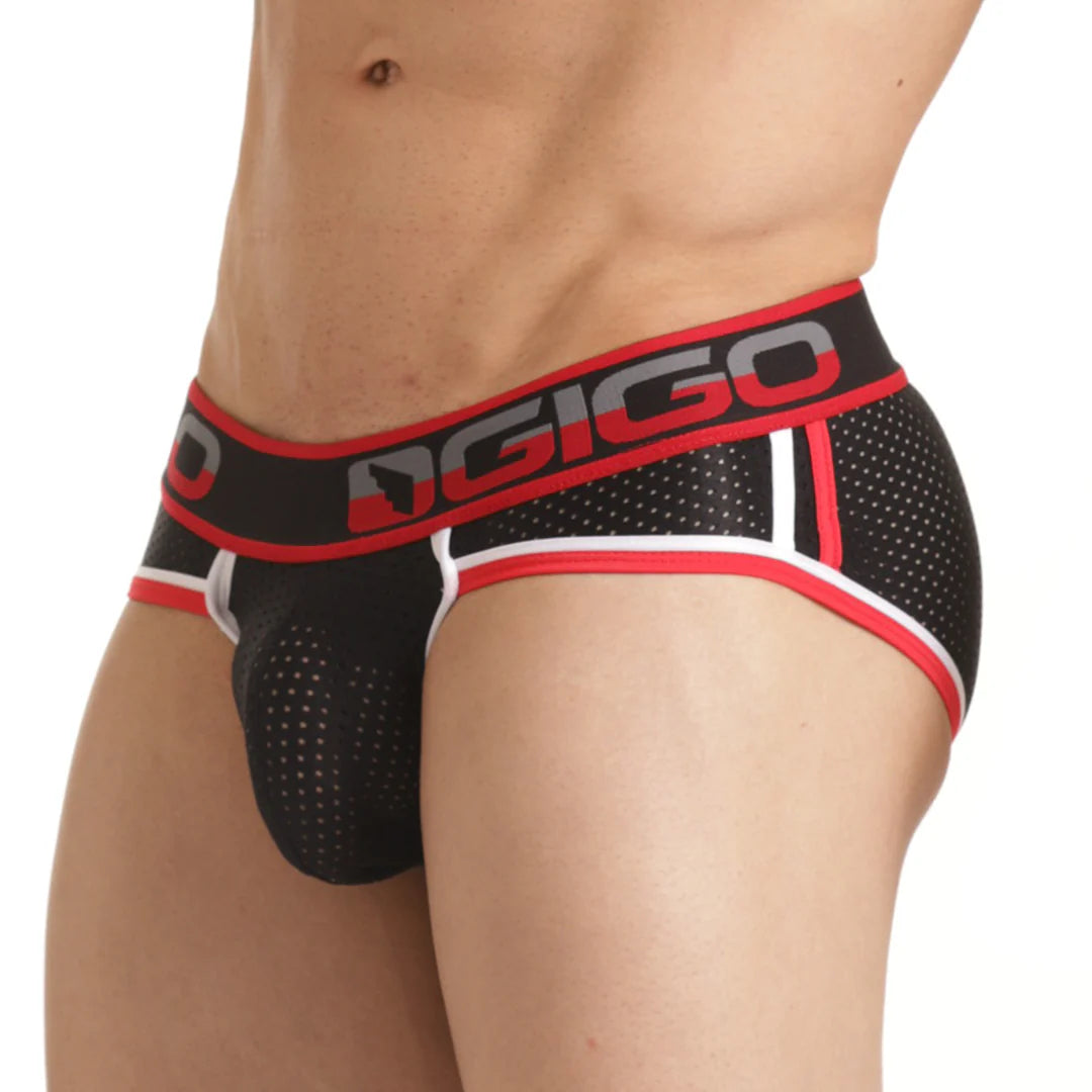 Gigo Versatile Mesh Brief Underwear for Men - Breathable & Comfortable Black/Red Boxer Briefs - Perfect for Gym, Sports & Everyday Wear