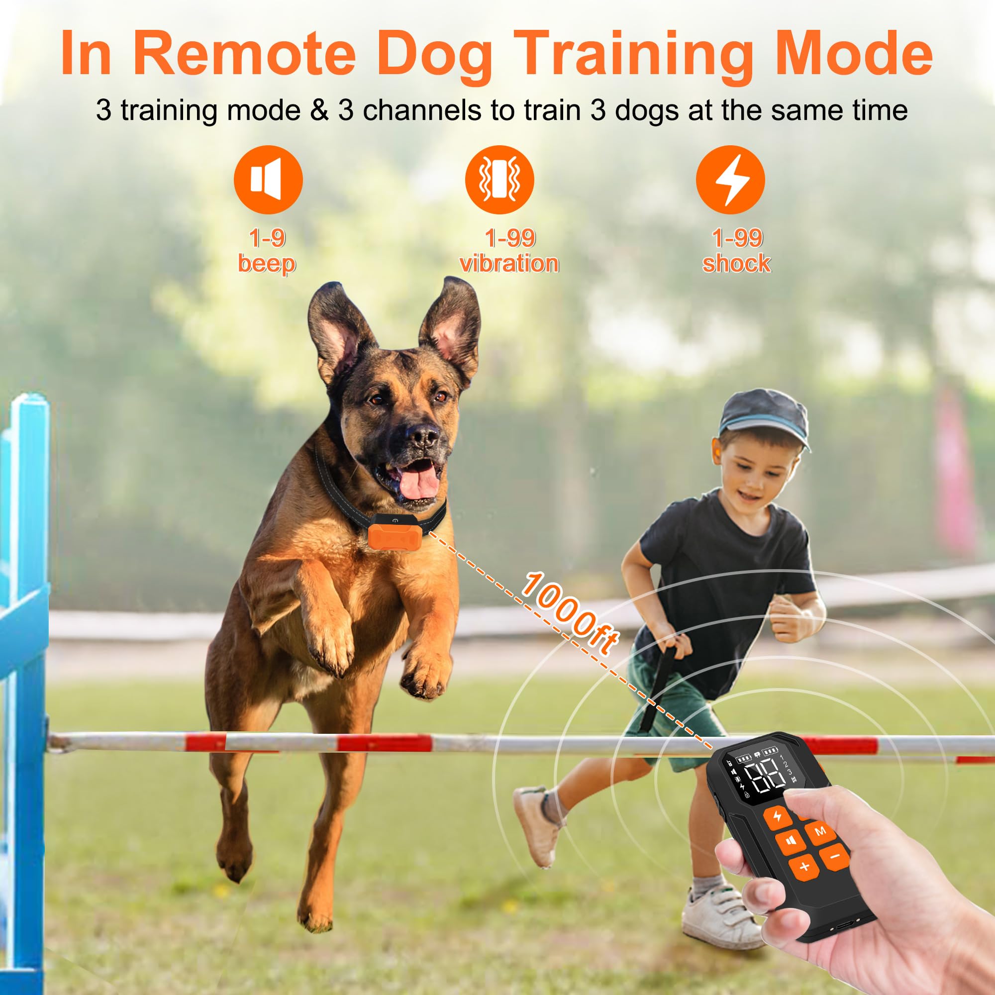 **2-in-1 Electric Wireless Dog Fence System & Training Collar with Remote – IPX7 Waterproof Shock Collar for All Dogs, Key Lock Switch & Charging Station – Perfect for Backyard, Training & Outdoor Adventures**