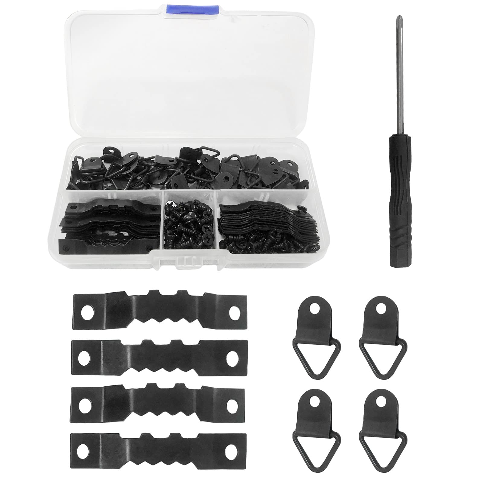 251-Piece Black Sawtooth Picture Frame Hanging Kit - Heavy Duty Wall Hooks for Paintings, Photos & Artwork - Perfect for Home, Office & Gallery Decor (Includes Assorted Sizes)