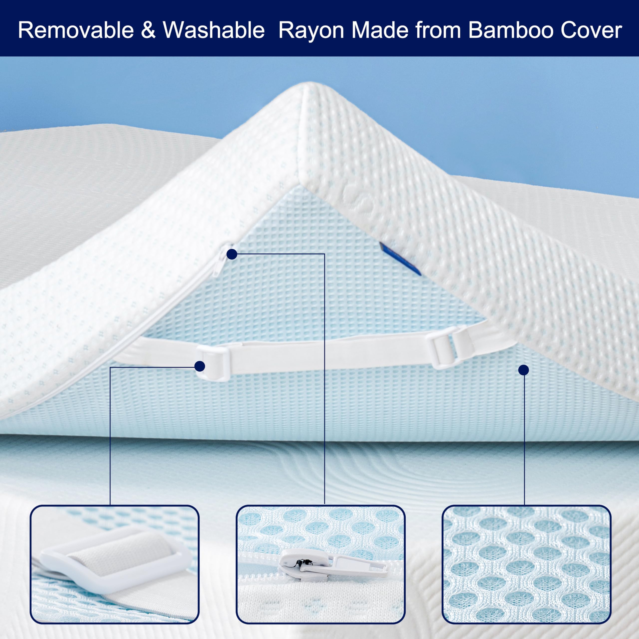 Subrtex 4 Inch Mattress Topper Cover - Breathable Bamboo Rayon Protector with Zipper Closure, Twin Size (Mattress Topper Only) | Perfect for Guest Beds, Dorm Rooms & Allergy Relief