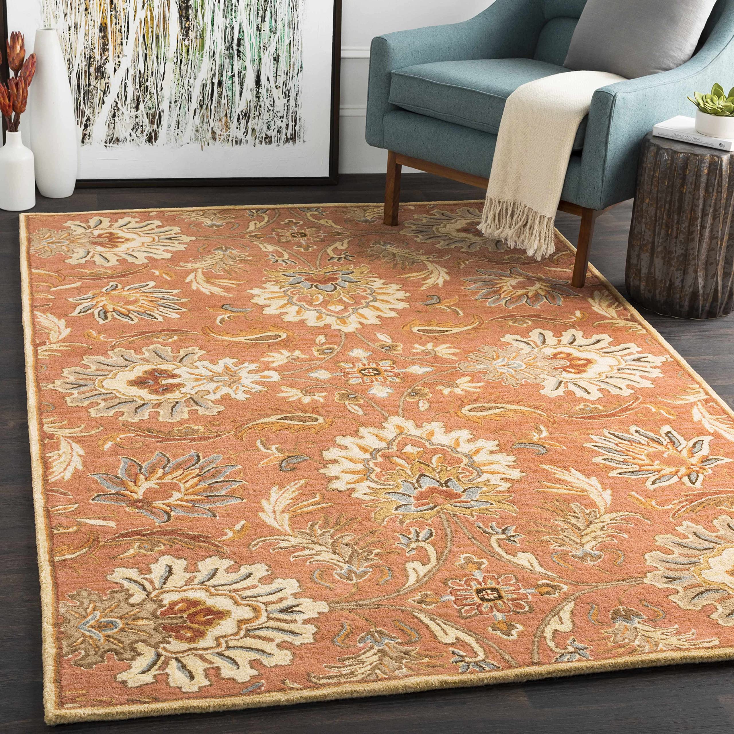 Hauteloom Chesterton Wool Area Rug - Traditional Brown, Green, Red 8' Round - Soft & Durable for Living Room, Bedroom, Office - Perfect for Home Decor & Cozy Spaces