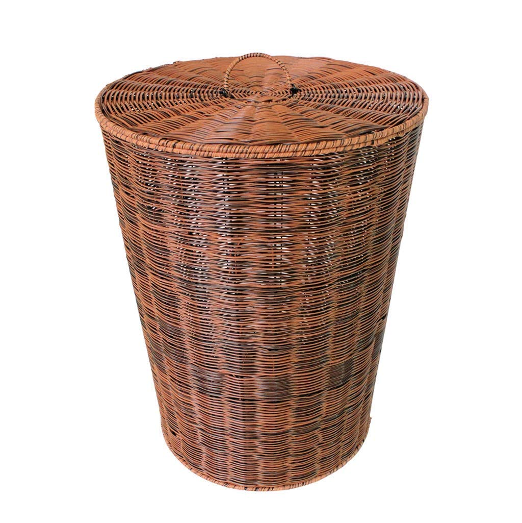 **Round Plastic Rattan Laundry Basket - Portable Dirty Clothes Hamper for Bedroom, Bathroom & Storage (34x26x44cm) - Ideal for Organizing Clothes, Towels & Sundries**