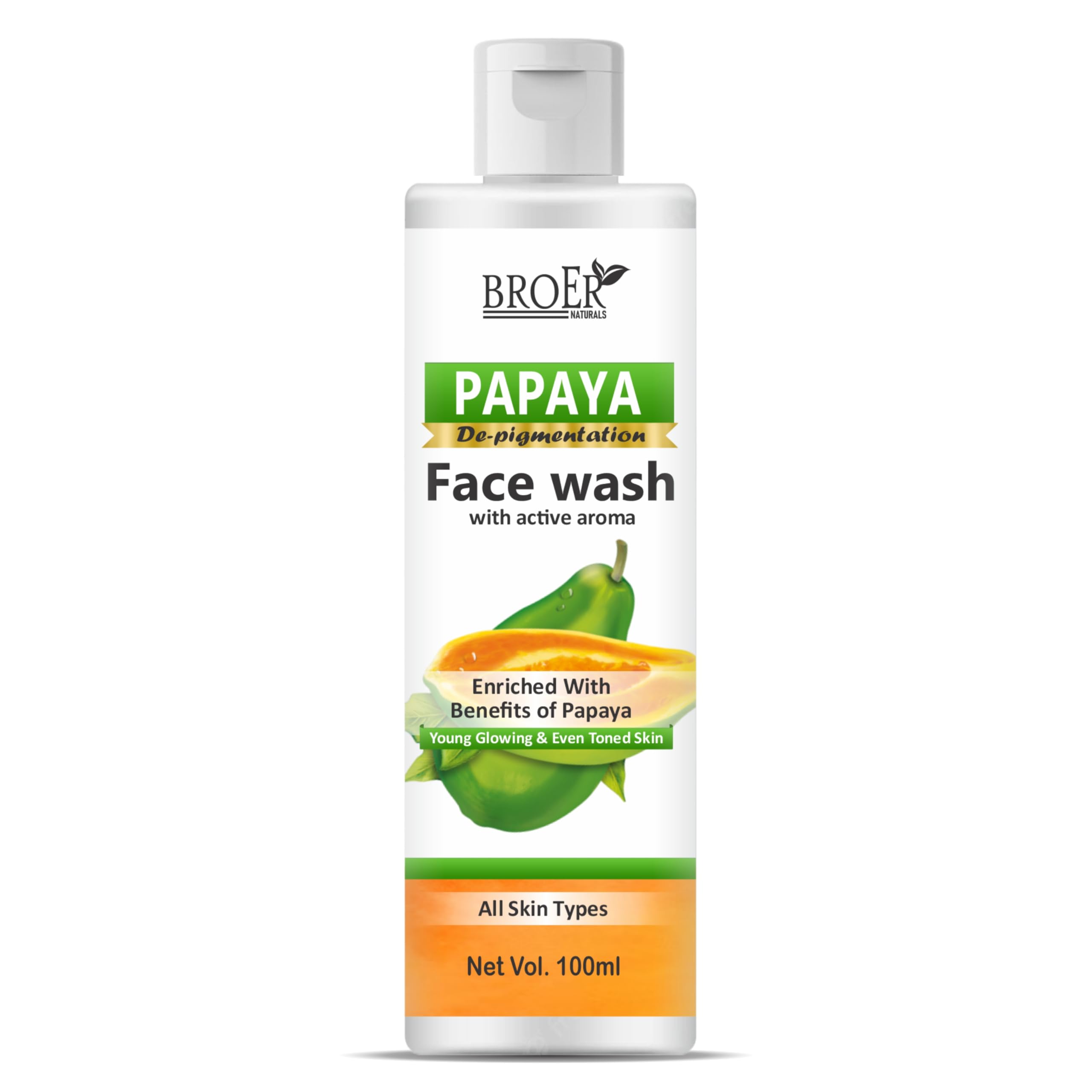 BROER Papaya Face Wash 100ml - Deep Cleansing for Men & Women | Remove Tan, Pigmentation & Dark Spots | Sulfate & Paraben Free | Brightening & Exfoliating | Perfect for Daily Skincare Routine & Acne-Prone Skin