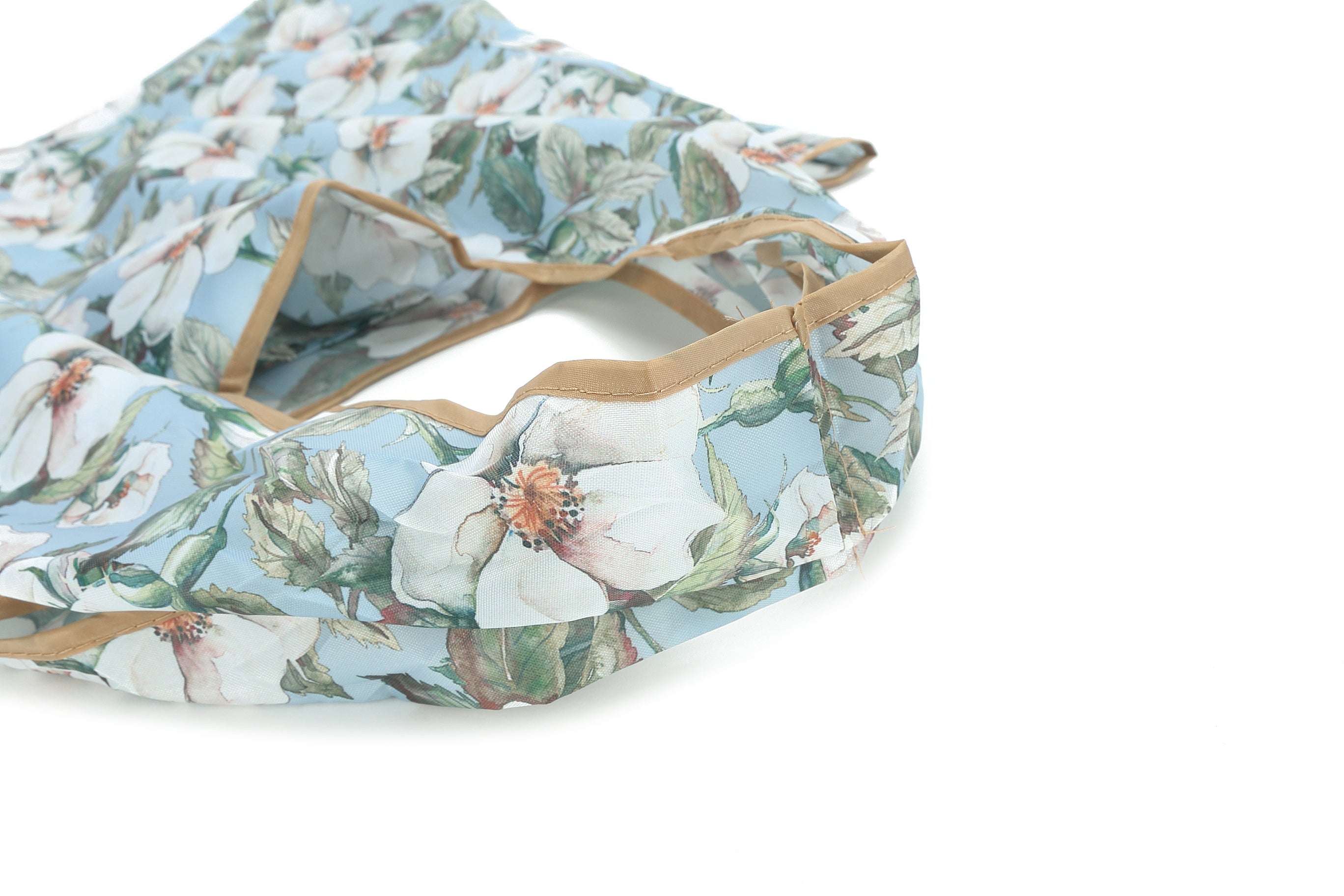 Foldable Tote Bag for Women - Jackie Hibiscus Print in White & Blue - Perfect for Shopping, Beach, Travel, and Daily Use