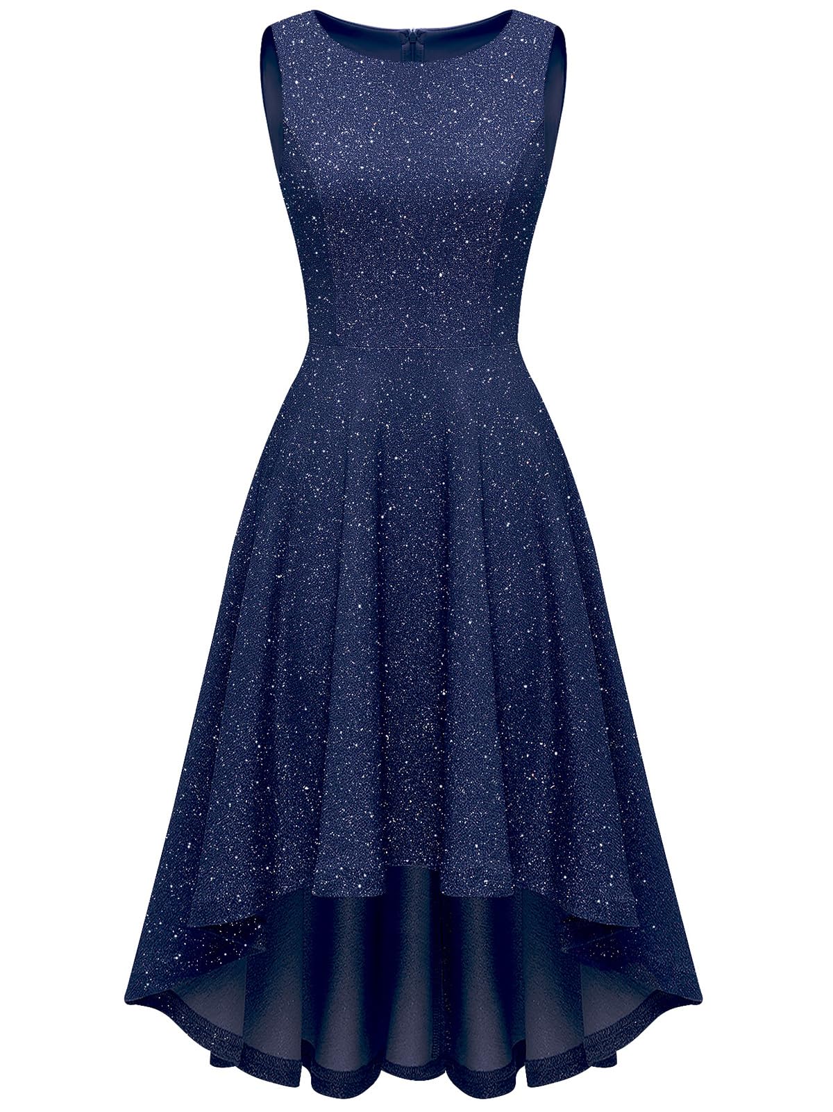 Bbonlinedress Women's Summer Sleeveless Glitter Swing Dress for Cocktail Party, Prom & Formal Occasions | Elegant Midi Dress for Night Out, Wedding Guest & Special Events