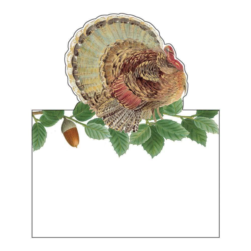 Elegant Caspari Turkey & Acorns Place Cards - Set of 8 for Thanksgiving Table Settings & Fall Dinner Parties