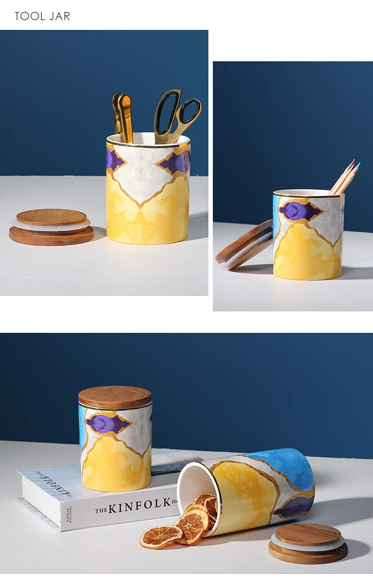 Hand-Painted Ceramic Storage Can - Colorful Ink Splash Design - Airtight Coffee, Tea, Candy & Spice Container (8-inch Large) - Perfect for Kitchen Pantry, Office Snacks & Gift Packaging