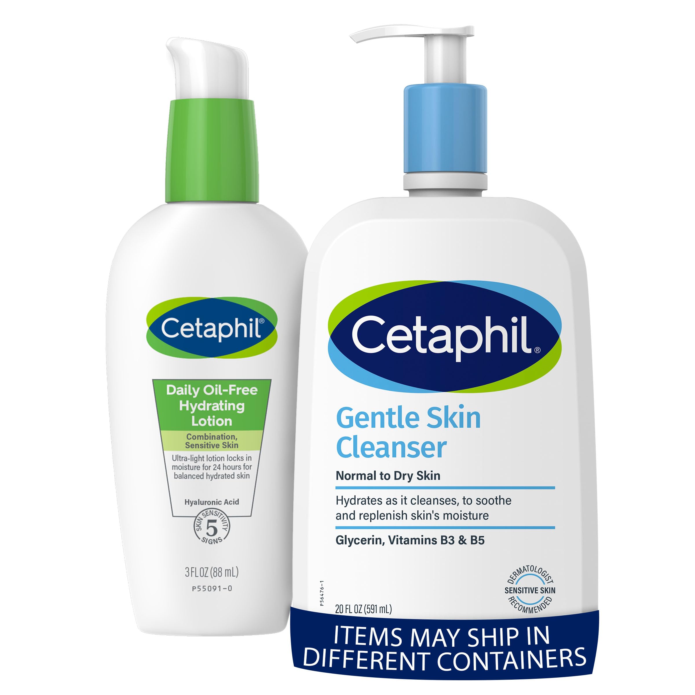 Cetaphil Daily Hydrating Lotion for Face with Hyaluronic Acid | 3 oz & 20 oz Fragrance-Free Moisturizer | Gentle Face Wash & Skin Cleanser for Dry, Normal & Sensitive Skin | Daily Skincare Routine, Post-Wash Hydration, Makeup Prep