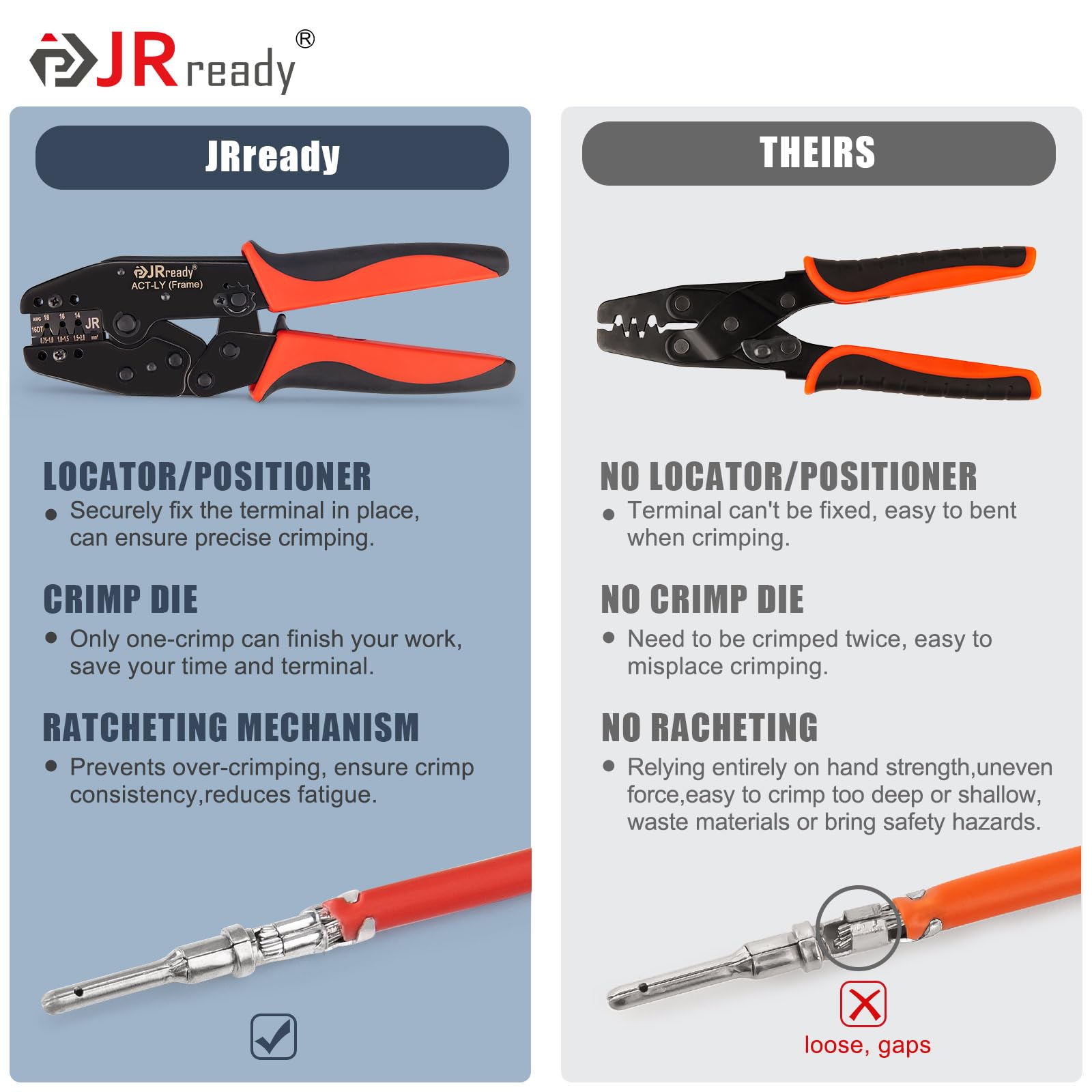JRready ACT-LY-16DT Deutsch Crimp Tool - Professional Open Barrel Terminal Crimper for DT Connectors (16 Size, 18-14AWG) | Ideal for Automotive Wiring, Electrical Repairs & DIY Projects