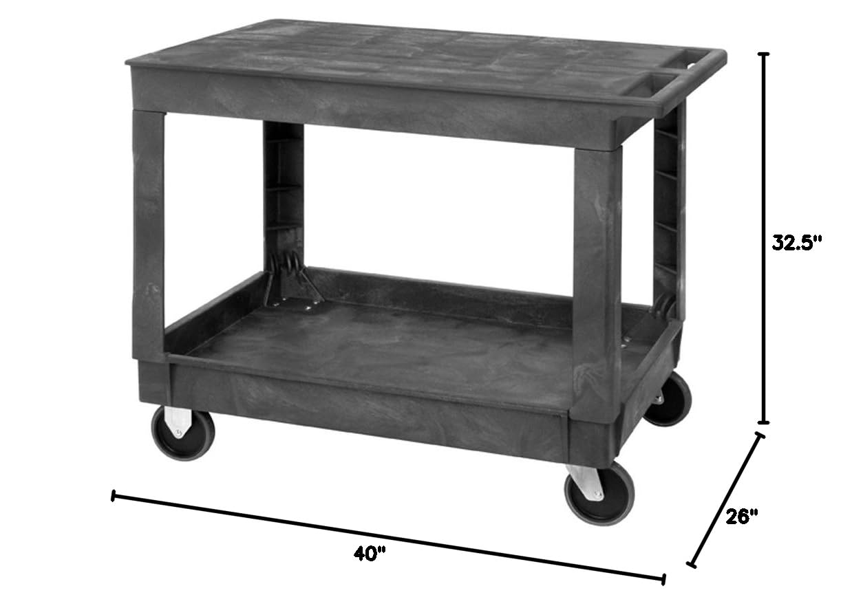Heavy-Duty Plastic Utility Cart with 550 lbs Capacity - 2-Shelf Mobile Dolly for Restaurant, Healthcare & Warehouse Use | 40