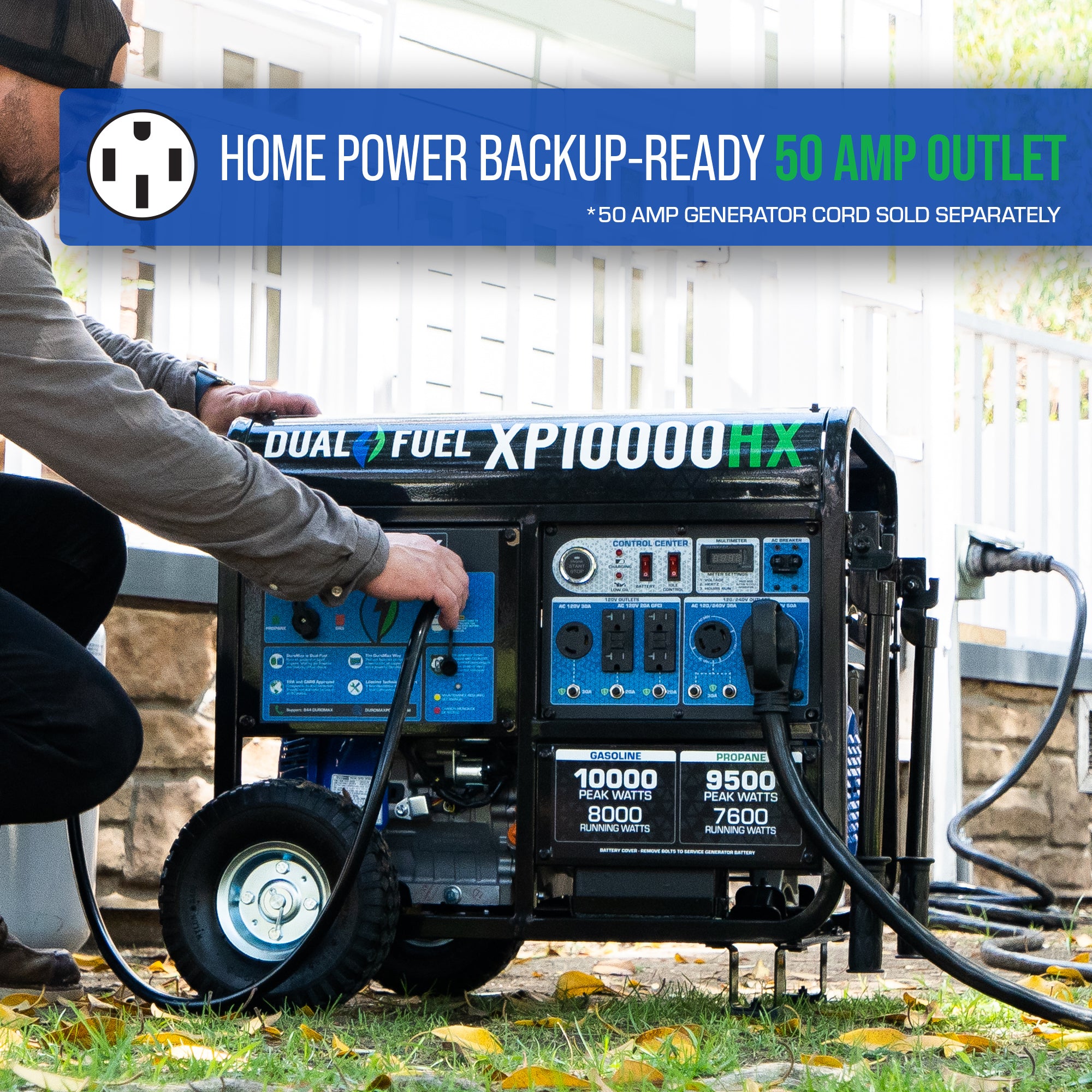 DuroMax XP10000HX 8000W/10000W Dual Fuel Portable Generator with CO Alert & Electric Start - Perfect for Home Backup Power, Camping, and Emergency Use