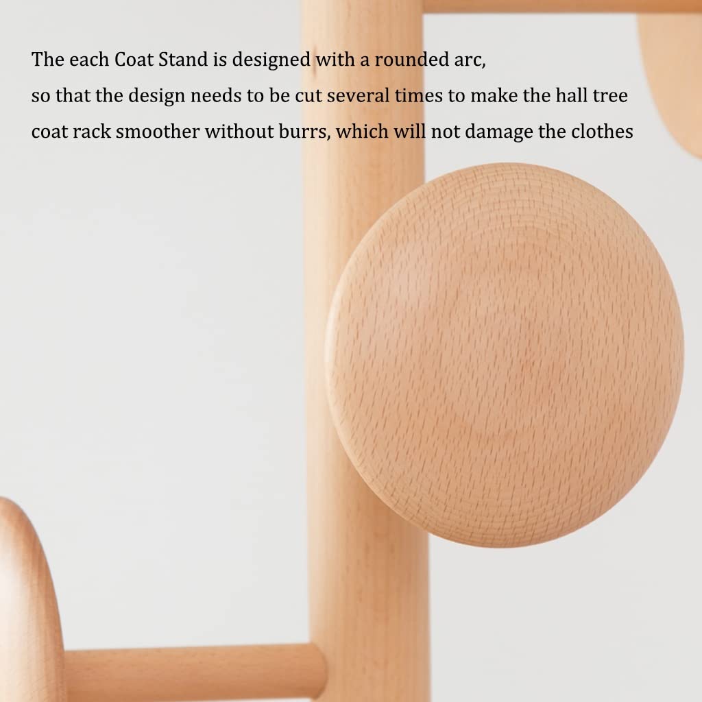 GIZNXBA Heavy Duty Wooden Coat Rack Freestanding - Kids Coat Hanger Stand with Round Base for Entryway, Hallway, Home & Office - Perfect for Coats, Jackets, Hats & Purses (Brown, Size B) - Ideal for Small Spaces, Apartments & Mudroom Organization