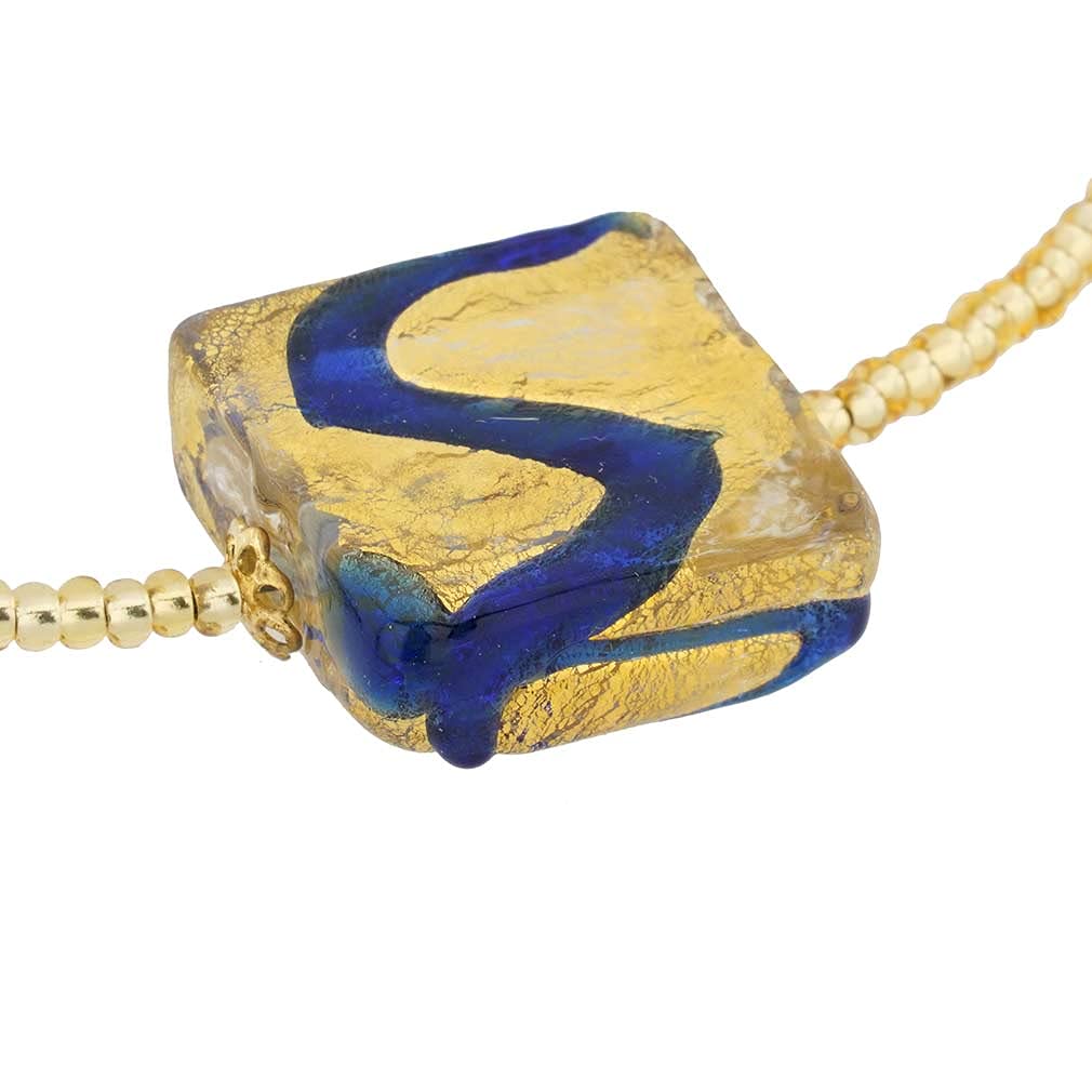 Venetian Murano Glass Royal Blue Square Necklace - Handmade Italian Jewelry for Women, Gift for Her, Perfect for Weddings & Special Occasions