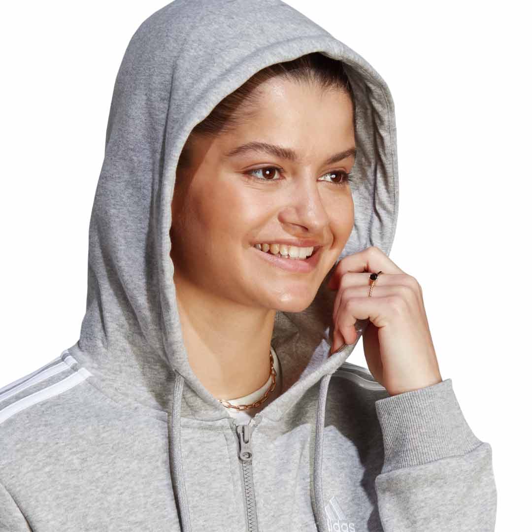adidas Women's Essentials 3 Stripes Full Zip Fleece Hoodie - Soft Warm Winter Jacket for Casual Wear, Gym & Outdoor Activities (IM0236)