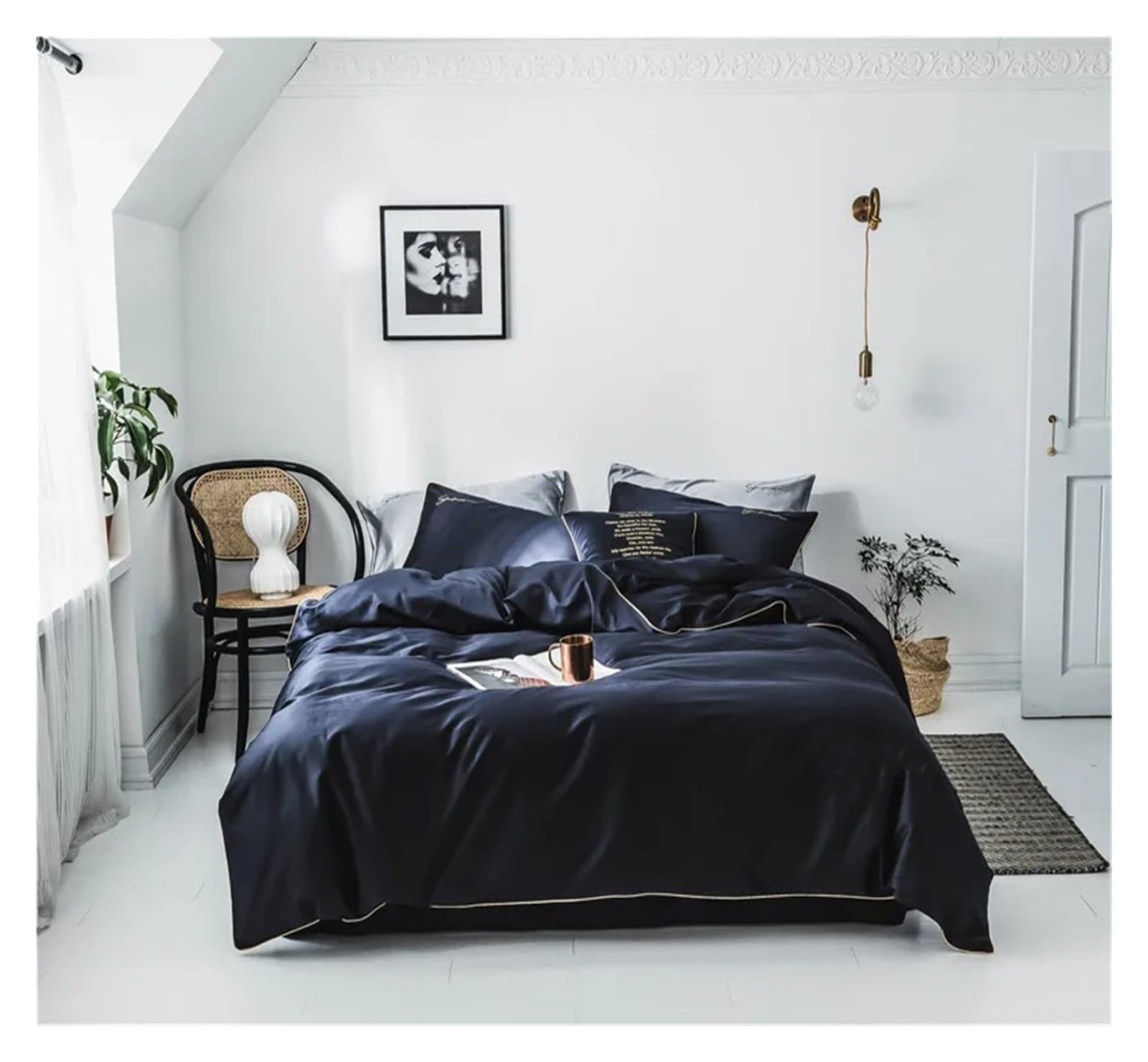 Luxury Black Bedding Set - Comforter, Bedspread, Duvet Cover & Sheet Set for Twin, Queen, King Size Beds - Soft Microfiber Bed in a Bag for Adults & Girls - Perfect for Master Bedroom, Guest Room & Dorm Decor (Blue King)