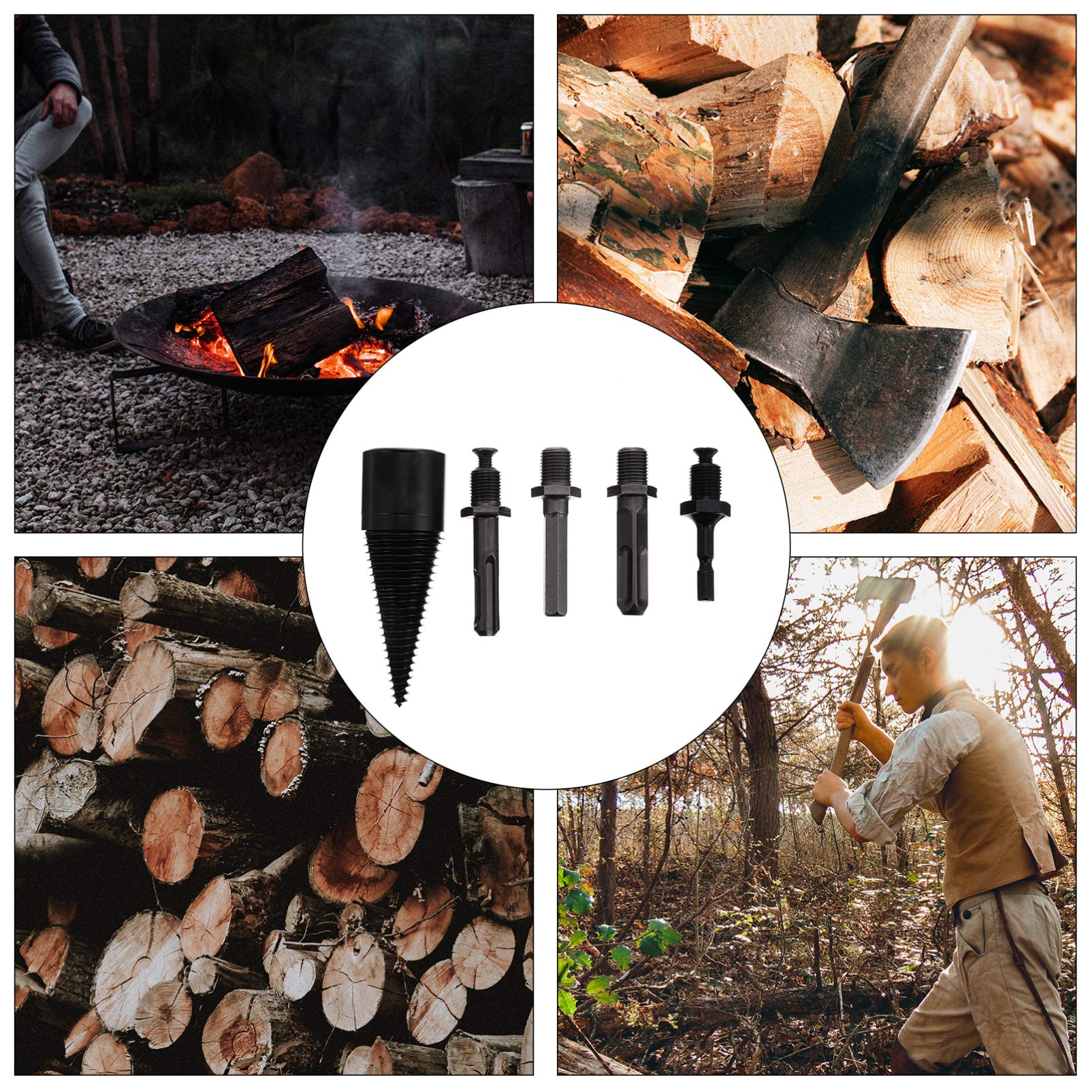 5 Pcs Firewood Splitting Drill Bits - Heavy Duty Wood Splitter Drill Bits for Log Splitting, Firewood Processing & Woodworking - Perfect for DIY, Camping, and Home Improvement Projects