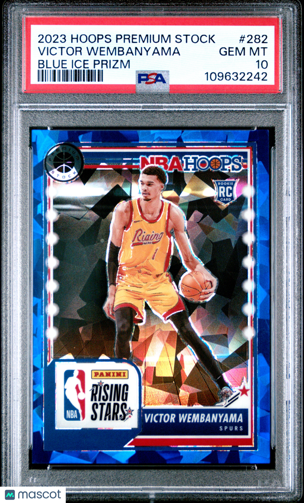 2023 Panini Hoops Premium Stock Victor Wembanyama Blue Ice Prizm #282 PSA 10 Graded Basketball Card - Rare Collectible for NBA Fans & Sports Memorabilia Enthusiasts
