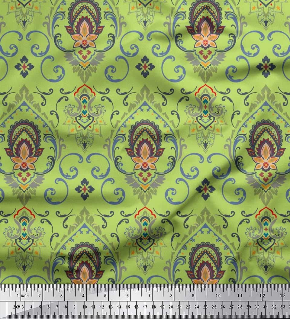 Soimoi Moss Georgette Brown Fabric by The Yard - 42 Inch Wide Floral & Ogee Damask Printed Fabric for Dresses, Curtains & Home Decor - Lightweight Fashion & Upholstery Material