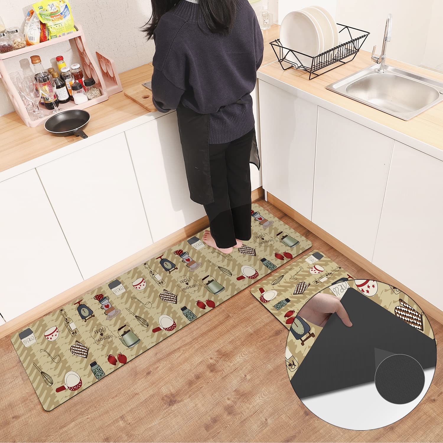 Super Absorbent Kitchen Mats for Floor - Ultra Thin & Quick Dry, Set of 2 with Non-Slip Rubber Backing - Machine Washable Floor Mats for Kitchen, Laundry Room & Bathroom - Perfect for Summer Use & High Traffic Areas