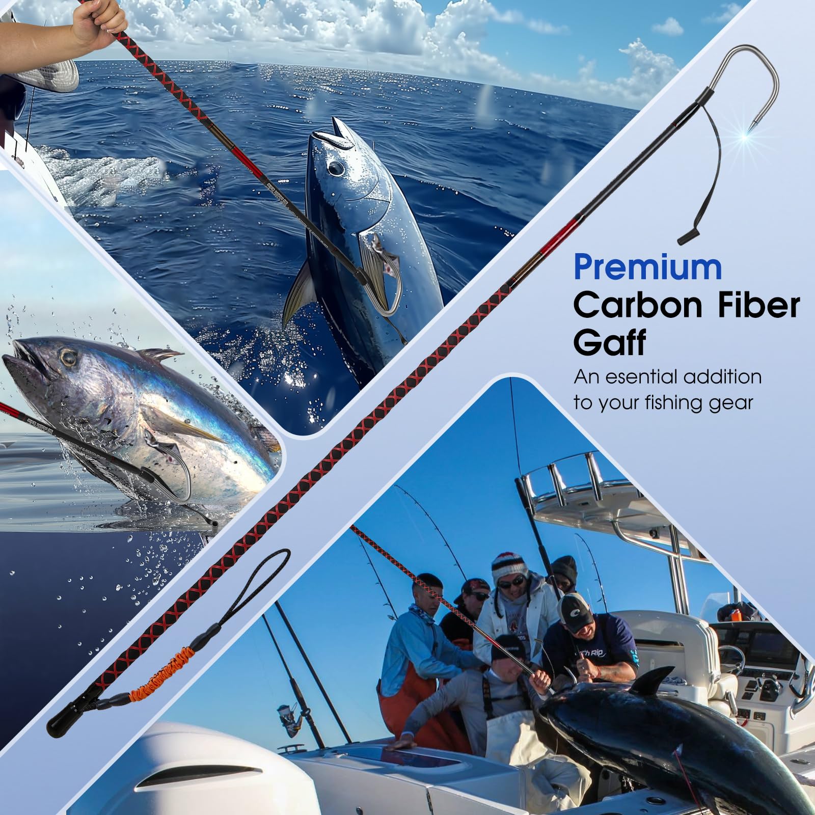 **Saltwater Fishing Gaff with S316 Stainless Steel Hook & Carbon Fiber Pole – Heavy Duty Fish Gaff for Deep Sea, Boat, and Offshore Fishing**