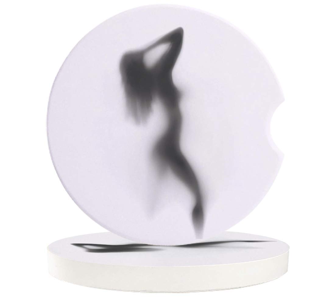 4 Pack Absorbent Ceramic Car Coasters with Finger Notch - Sexy Naked Woman Design Car Cup Holder Accessories for Easy Removal - Perfect for Road Trips, Commuting & Gift Giving