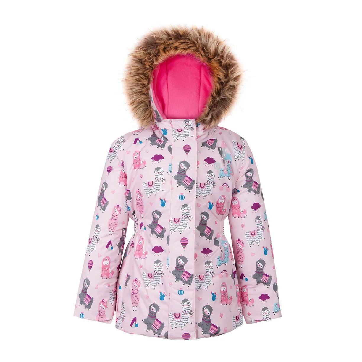 Gusti Girls Winter Snowsuit with Cute Llama Print - Waterproof & Warm (Sizes 2T to 8Y) - Perfect for Snow Play, Skiing & Outdoor Winter Activities