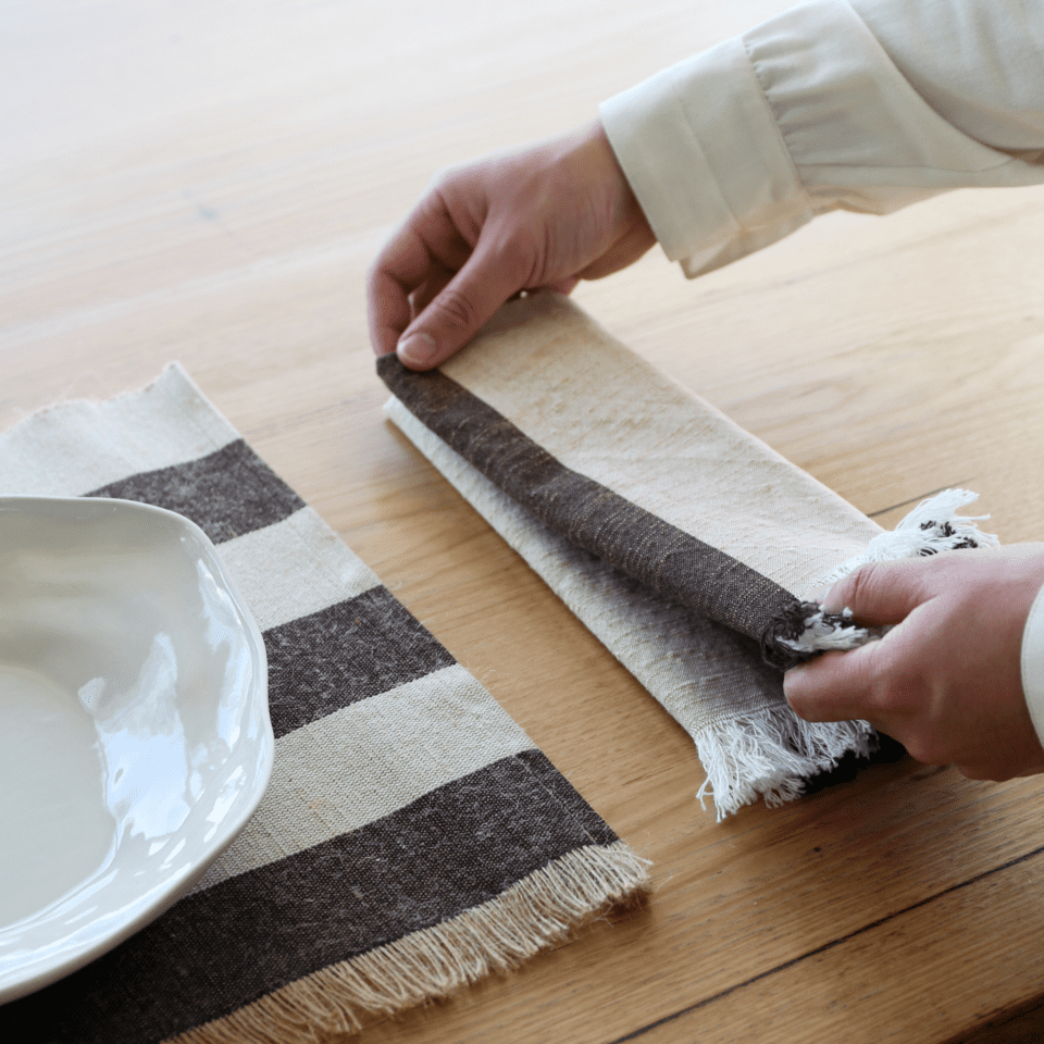 DESIGNSTUFF Fringed Napkins Set of 2 - Coffee Bean & Light Grey Cotton Table Linens for Dining, Kitchen Decor, and Party Supplies - Perfect for Dinner Parties, Weddings, and Home Decor