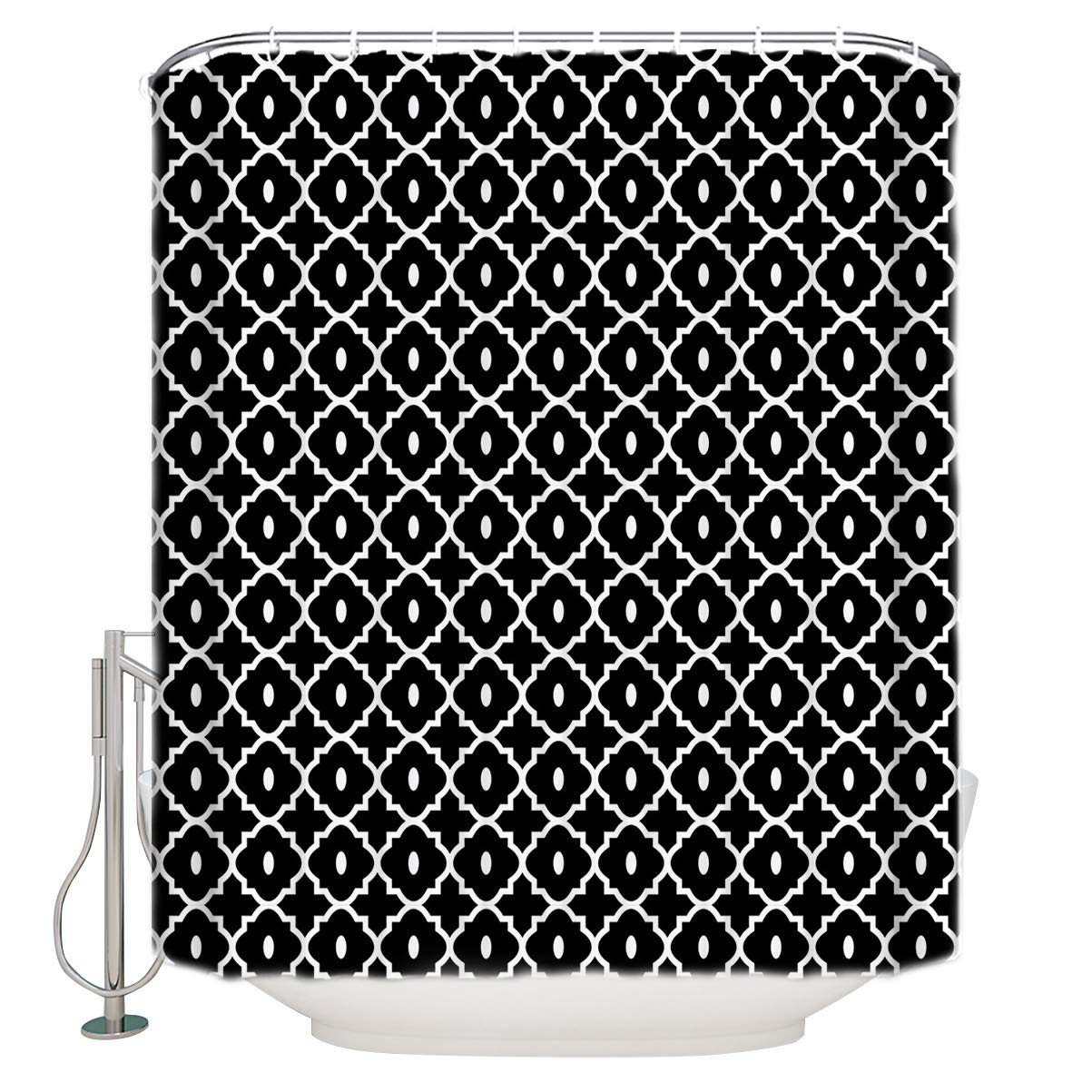 Custom Bohemian Polyester Shower Curtain 72x84 Inch - Retro Geometric Black and White Bathroom Decor for Showers, Stalls & Bathtubs | Machine Washable & Durable | Perfect for Boho Chic, Modern & Vintage Bathroom Styles