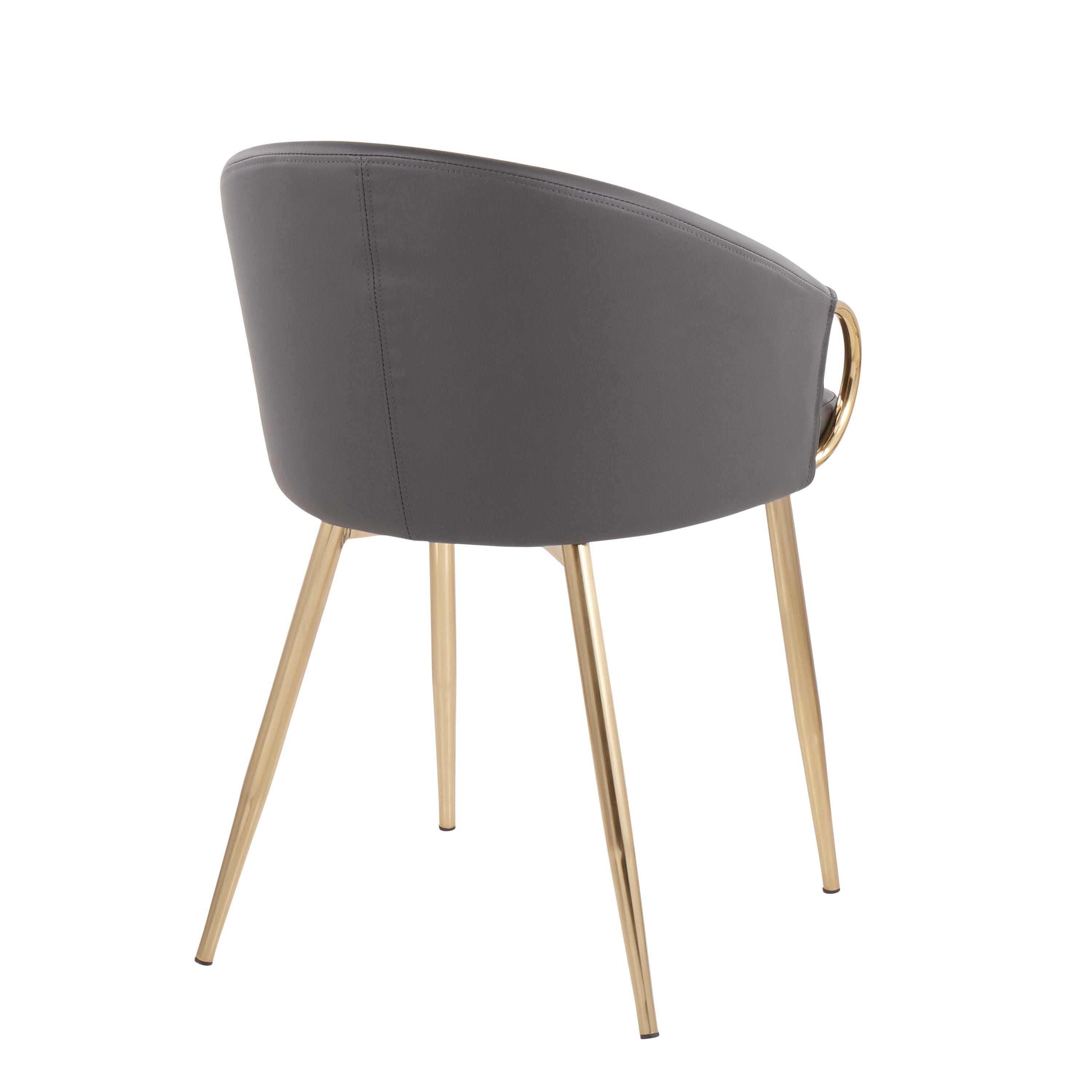LumiSource Claire Modern Glam Accent Chairs - Set of 2 Gold Metal Frame with Gray Faux Leather Upholstery - Perfect for Living Room, Bedroom or Office Decor