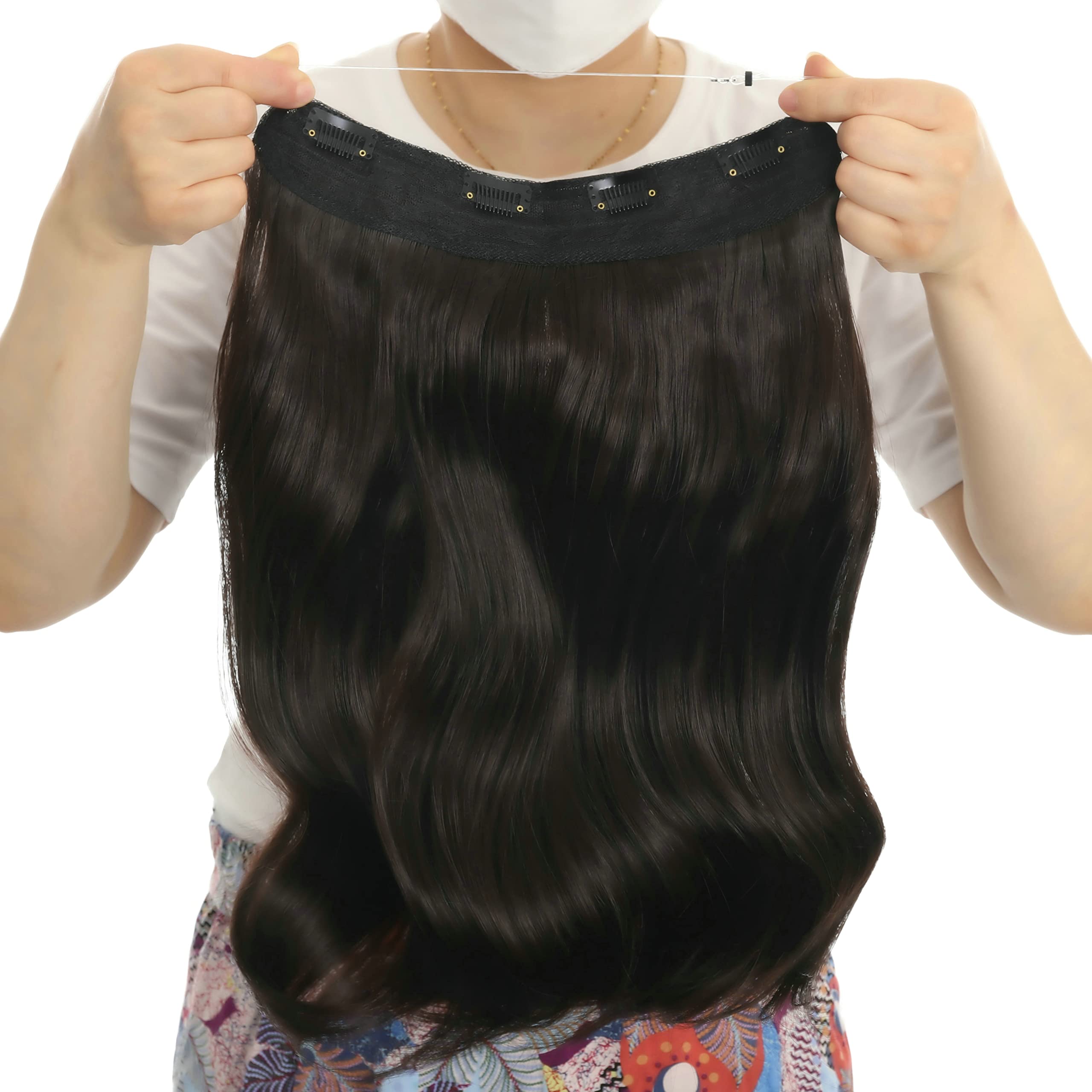 Transparent Invisible Wire Hair Extensions with 4 Secure Clips - Adjustable Size, 18