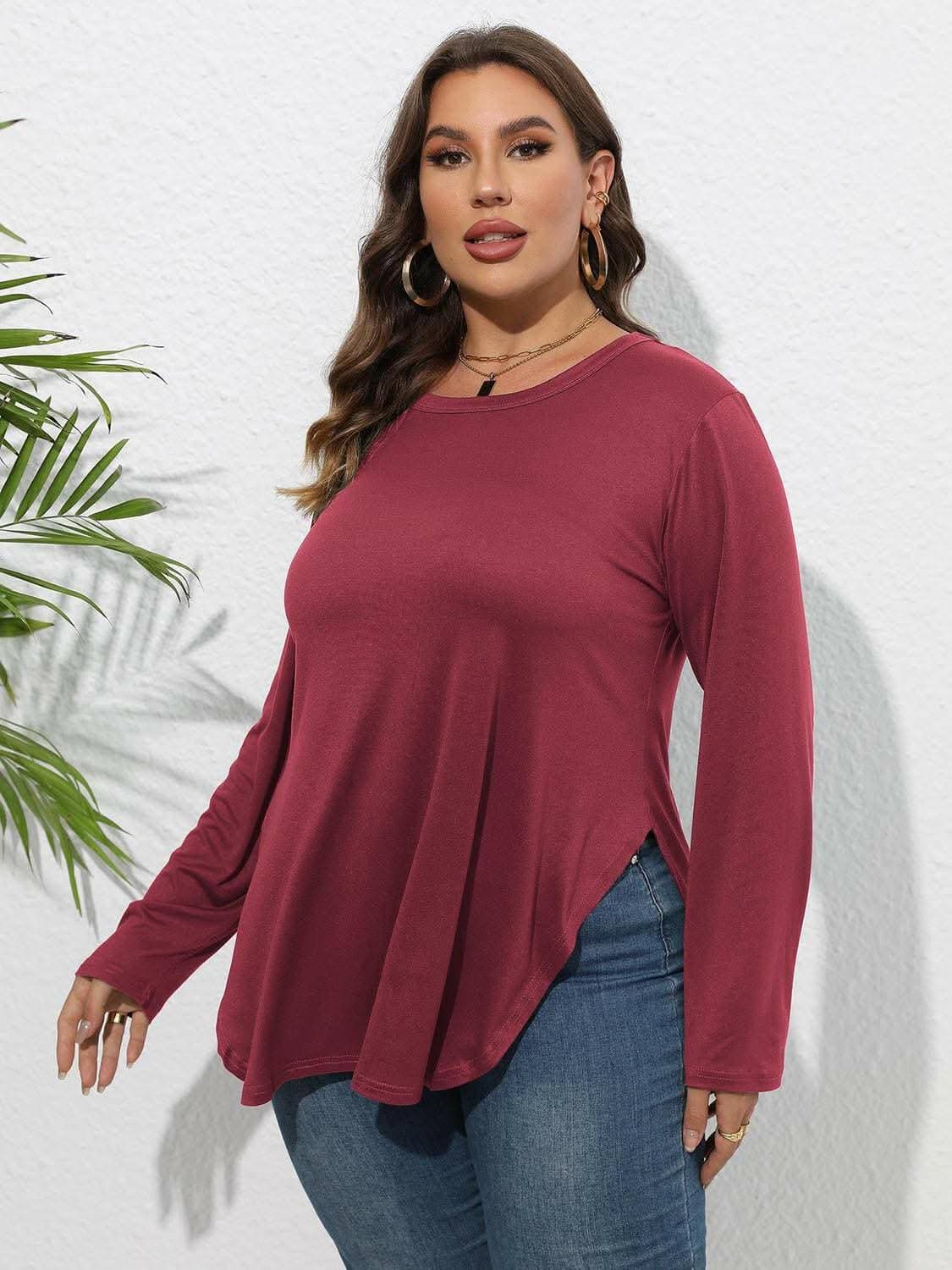Stylish Plus Size Sheer Sleeve T-Shirt for Women - Trendy Casual Blouse for Everyday Wear, Date Night & Office Outfits