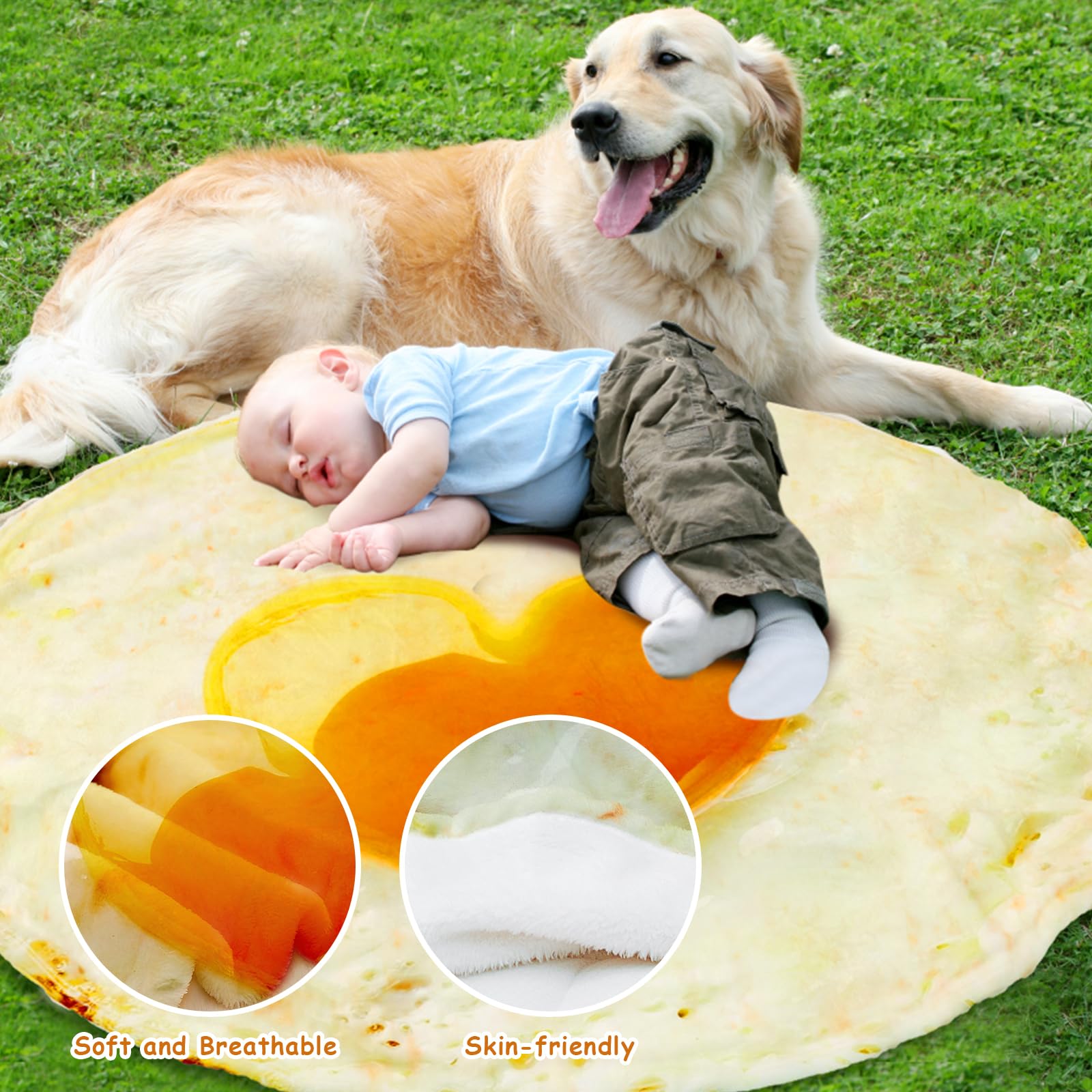 Burritos Wrap Novelty Blanket - Realistic Egg Plush Throw Blanket | Ultra Soft Round Blanket for Bed, Couch, Travel & Picnics | Fun Gift for Taco Lovers & Foodies