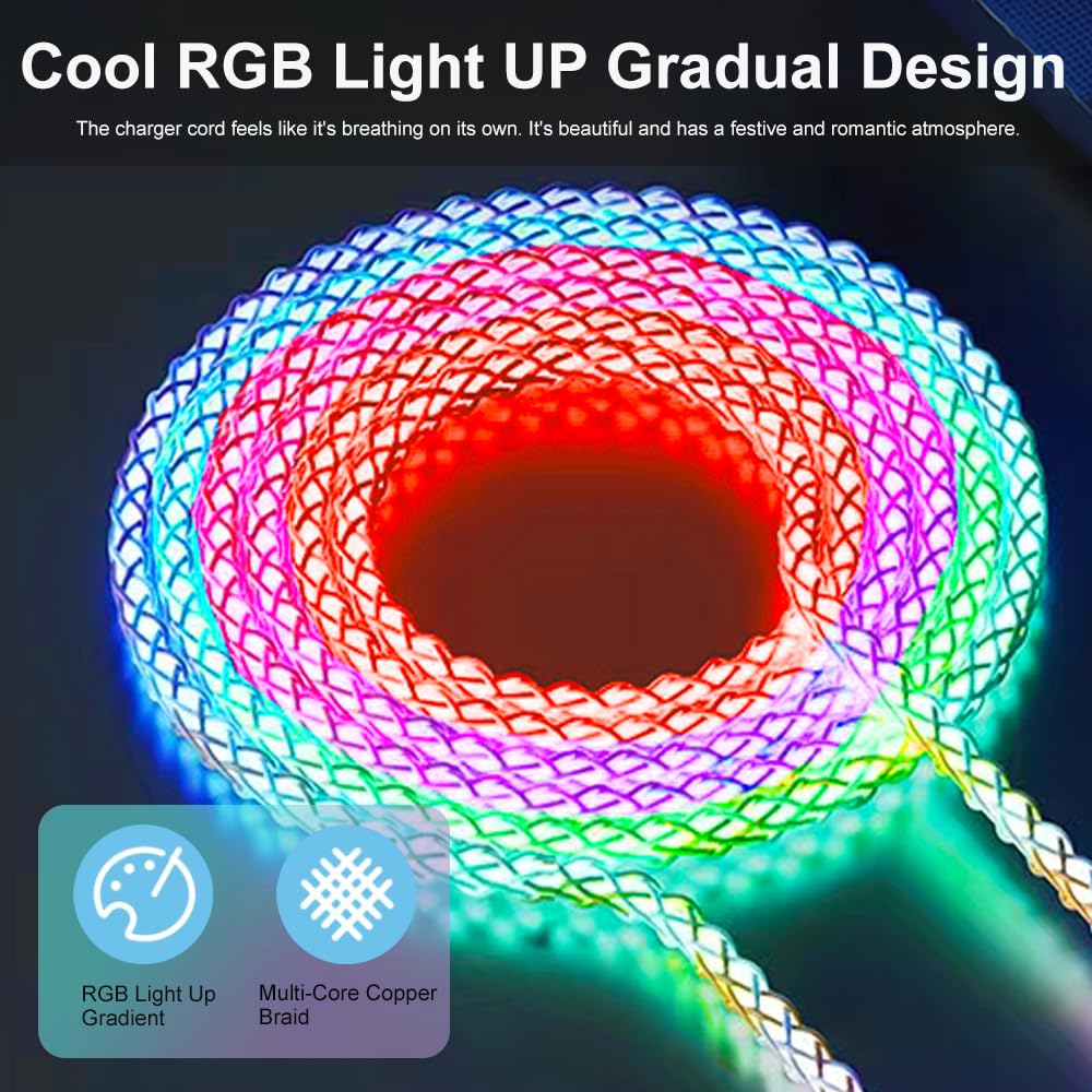 USB C to USB A Charger Cable 3.3ft with RGB LED Lights - Fast Charging Cord for iPhone 15 16 Pro Max Plus, iPad Air/Mini, Samsung Galaxy S24 S23, LG - Perfect for CarPlay, Gaming & Nighttime Charging