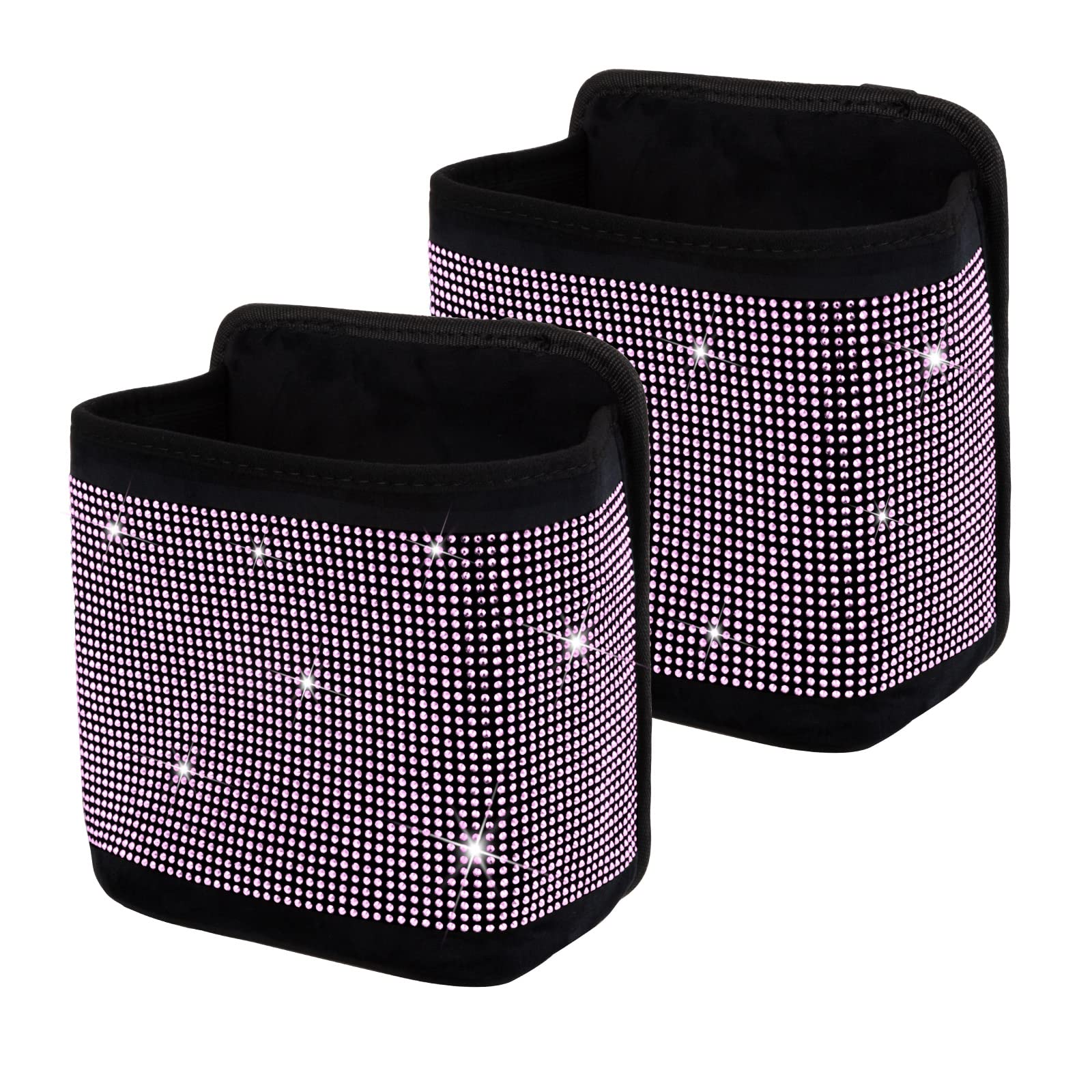 Premium Bling Crystal Car Seat Organizer - 2-Pack Pink Diamond Car Accessory for Front/Back Seat Storage | Travel Caddy Bag & Garbage Pocket Bin | Perfect for Road Trips, Daily Commute & Family Car Organization