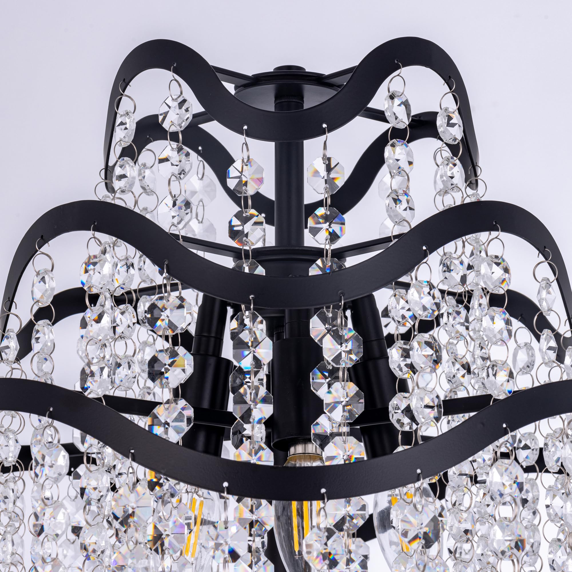 Boho Crystal Floor Lamp - Farmhouse Black Crystal Chandelier Floor Light for Living Room, Dining Room, Bedroom, Office | Modern Home Decor & Reading Nook Lighting