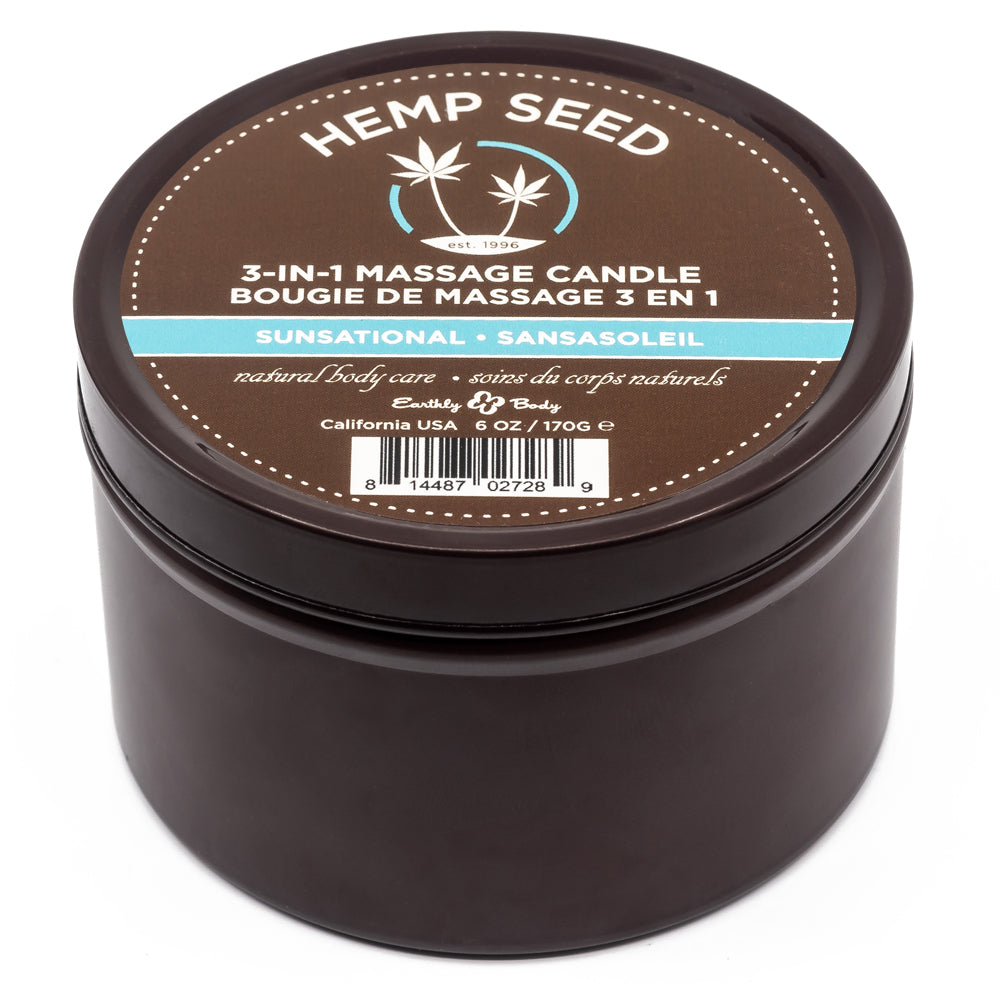 Earthly Body Hemp Seed 3-in-1 Massage Candle with Sunsational Scent - Relaxing Aromatherapy Gift for Couples, Spa & Home Use