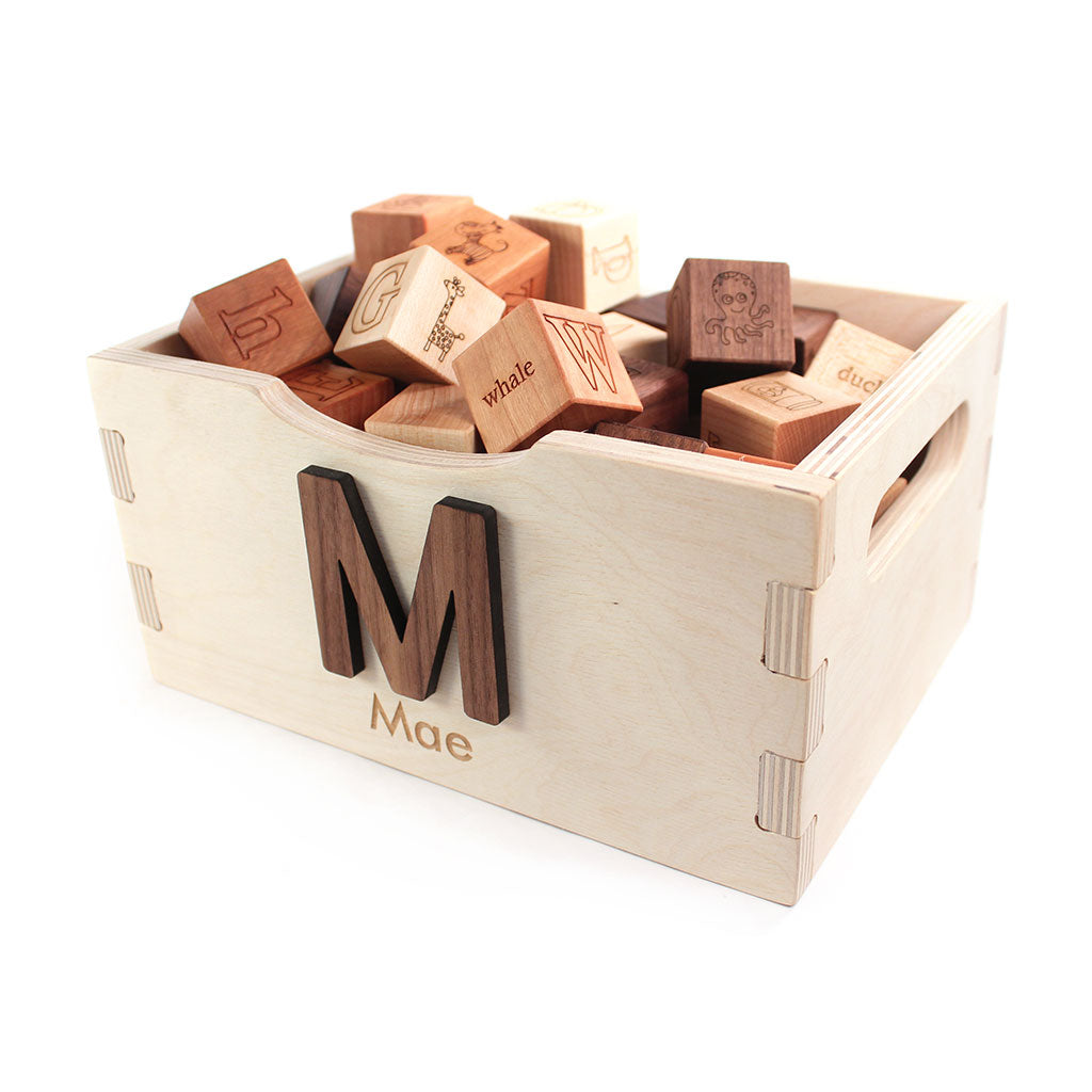 Wooden Alphabet Blocks with Storage Crate - Educational ABC Learning Toy for Toddlers - Perfect for Preschool Learning, Baby Shower Gifts & Nursery Decor