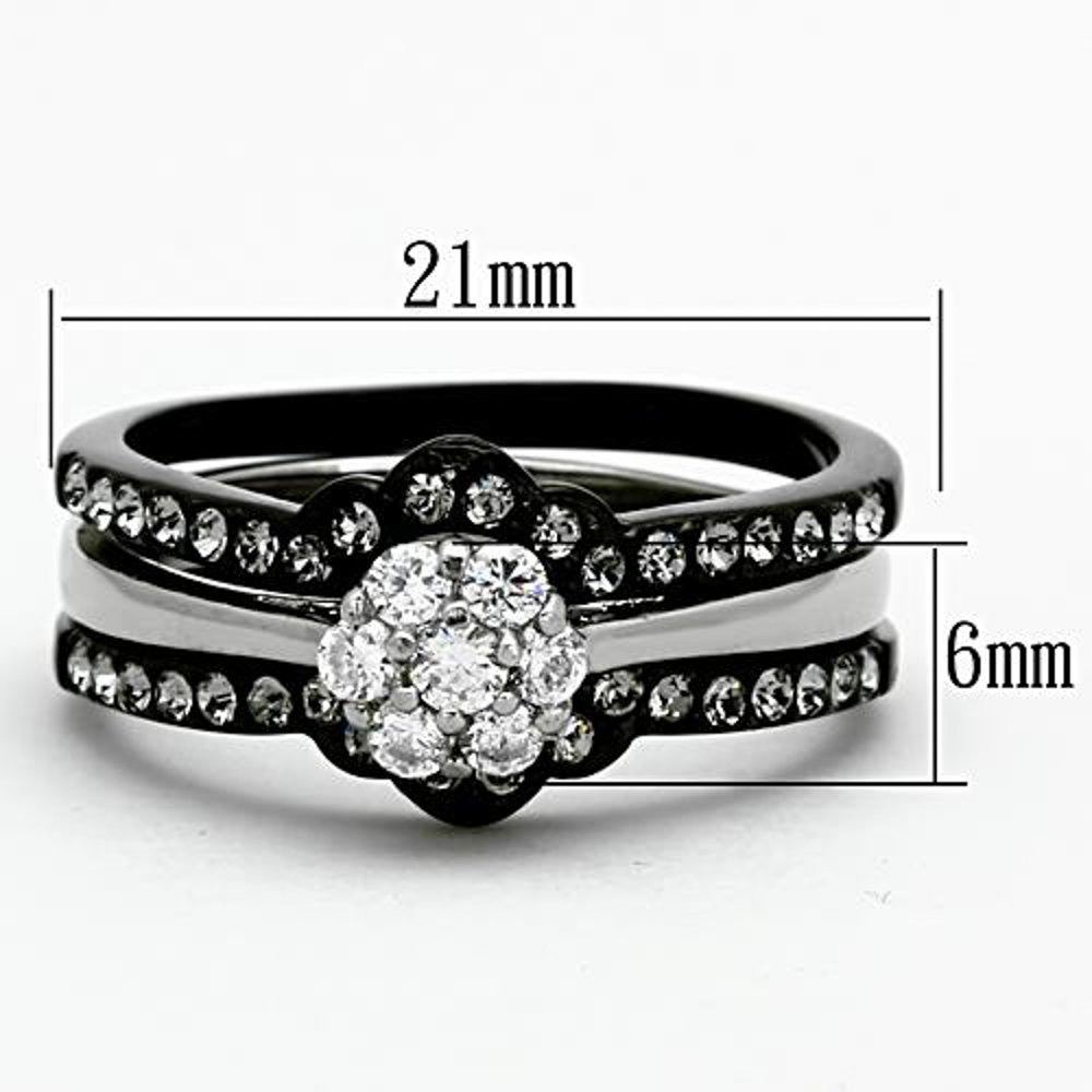 1.85ct CZ Black Stainless Steel Wedding Ring Set for Women Size 5-10 - Elegant Bridal Jewelry