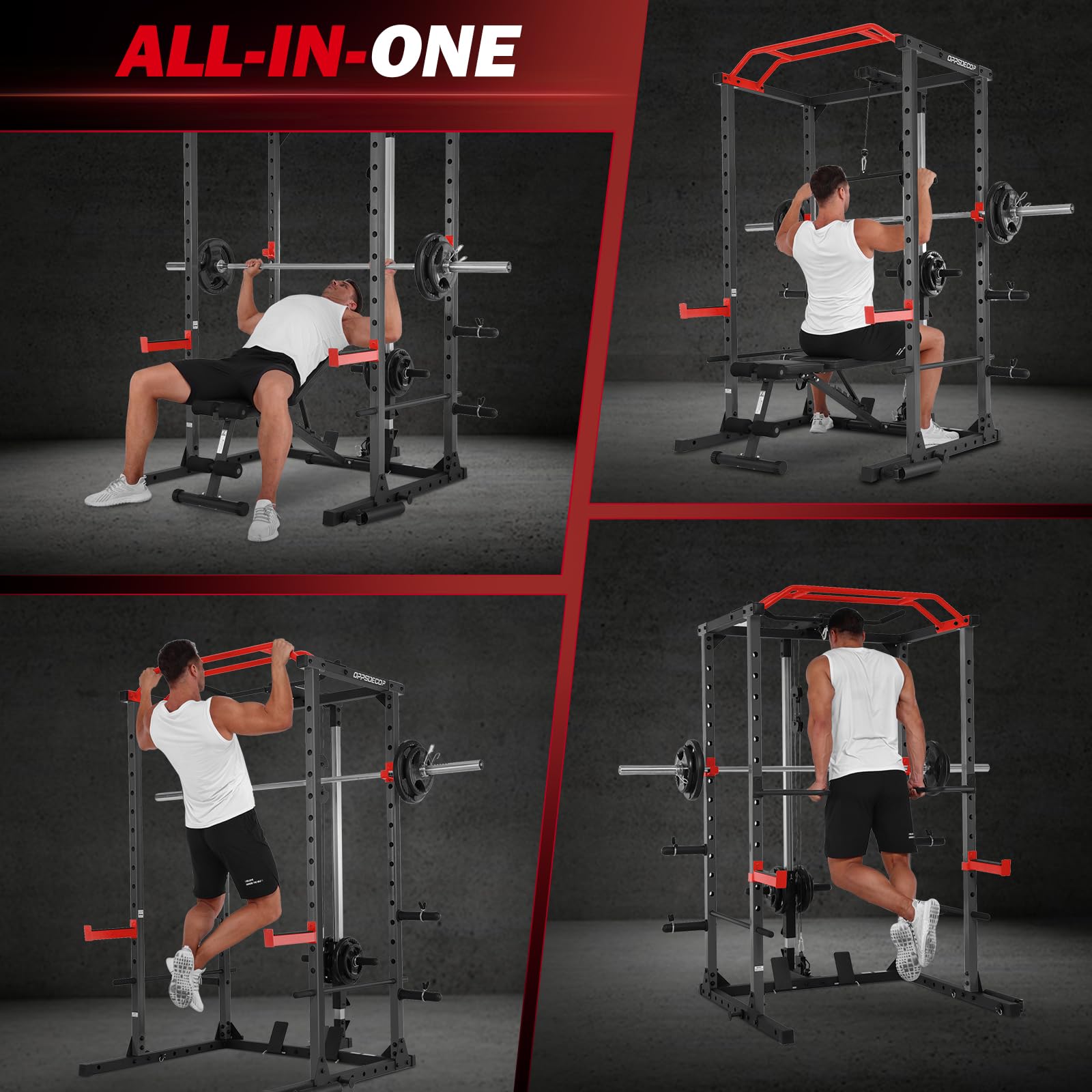 OPPSDECOR 1600lbs Power Cage with LAT Pull-Down & Adjustable Cable Pulley System - Multi-Functional Squat Rack for Home Gym | Strength Training Equipment for Weightlifting, CrossFit & Full-Body Workouts