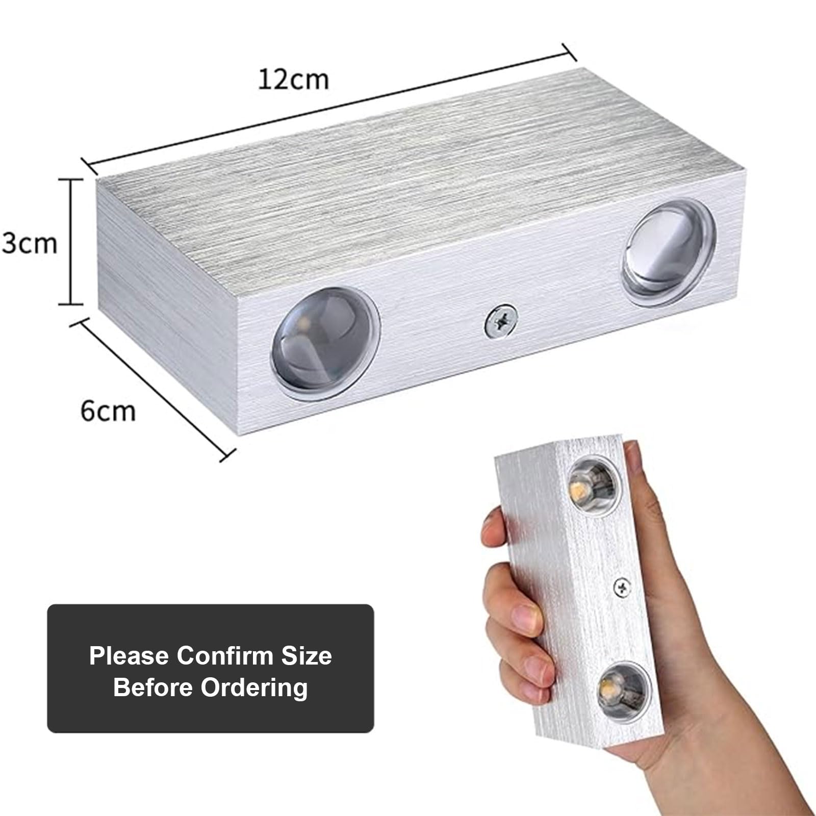 Lightess 2 Pack LED Wall Sconces - Up & Down Lighting for Living Room, Bedroom & Hallway - Brushed Aluminum & Chrome Finish - Cool White (Perfect for Staircase Lighting & Modern Interior Decor)