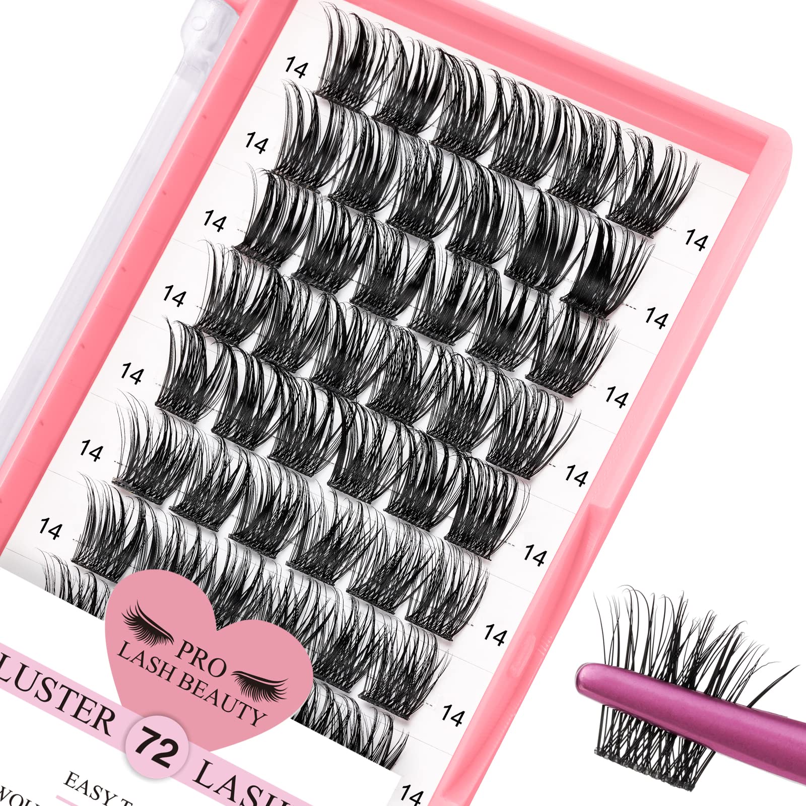 72 Pcs Cluster Lashes DIY Eyelash Extension Kit - D-14mm Thin Band Individual Lashes for Easy Home Application | Natural Look for Daily Wear & Special Occasions