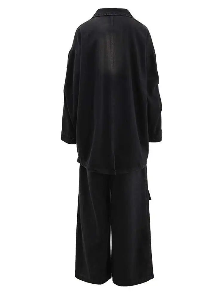 Big Size Denim Jacket & Wide Leg Pants Two-Piece Suit for Women - 2025 Spring Autumn Fashion Trend with Lapel Design (CPG1716) | Perfect for Casual Outings, Office Wear & Street Style
