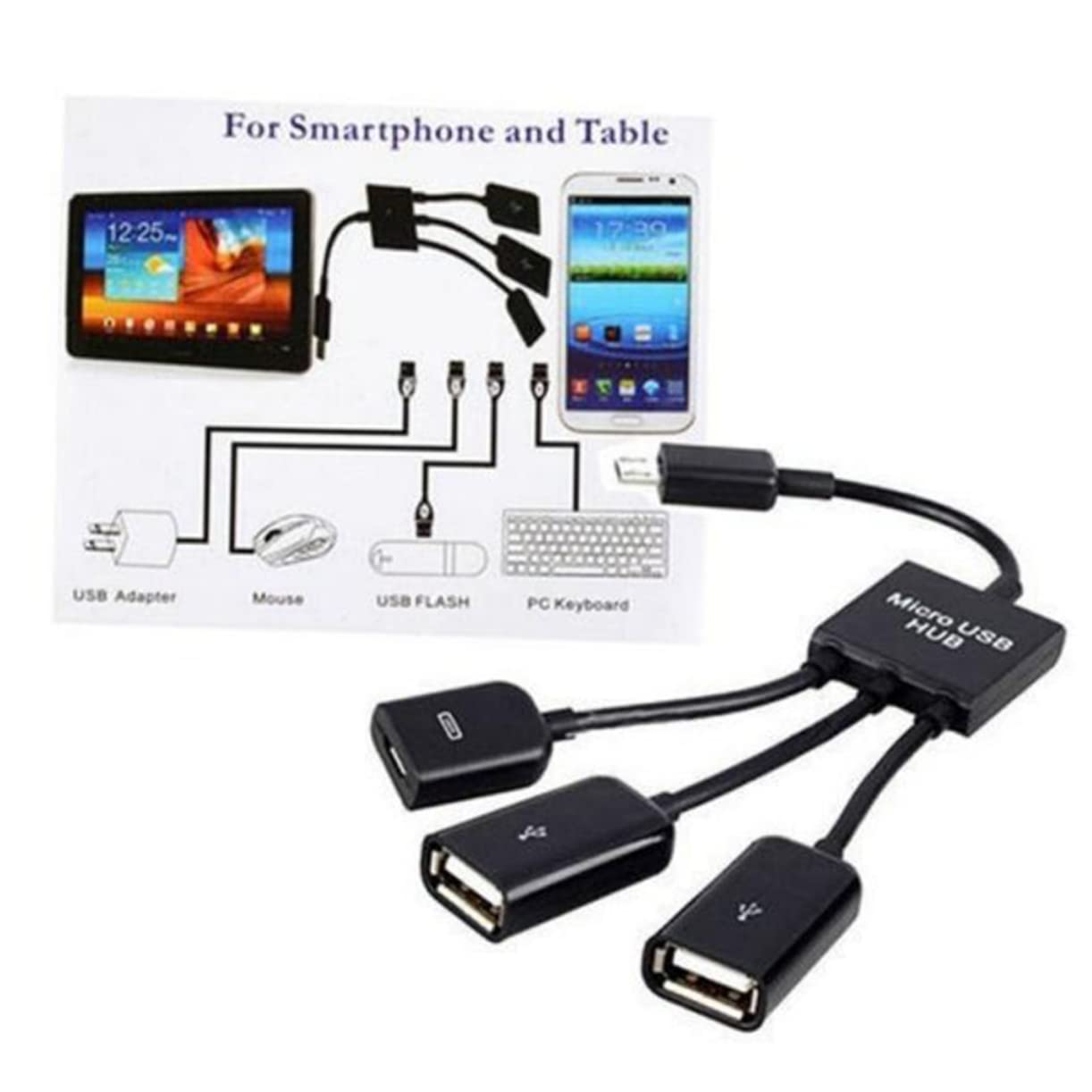 Mikikit 2-Pack 3-in-1 USB OTG Adapter - Male to Female USB Hub Converter with Micro USB Cable for Smartphones, Tablets, Laptops - Perfect for Data Transfer, Charging & Connecting Multiple Devices