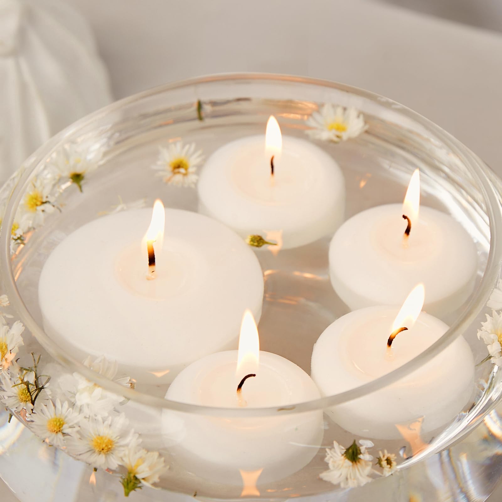 36 Pack White Floating Candles 3 Inch - Unscented 10 Hour Burn Time for Wedding Decor, Romantic Dinner, Anniversary Proposal & Valentine's Day Centerpieces - Clean Burning Candles for Pool, Bathtub & Tabletop Decorations