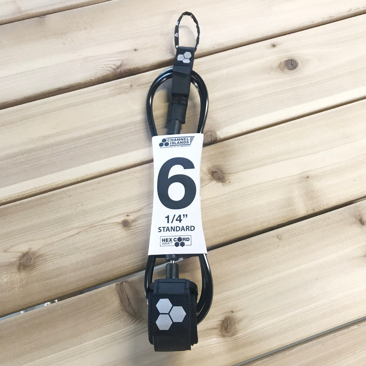 Channel Islands 6’ 1/4” Hex Cord Standard Dog Leash - Black with Grey Hex Pattern | Durable Walking Leash for Medium to Large Dogs, Perfect for Daily Walks, Hiking & Outdoor Adventures